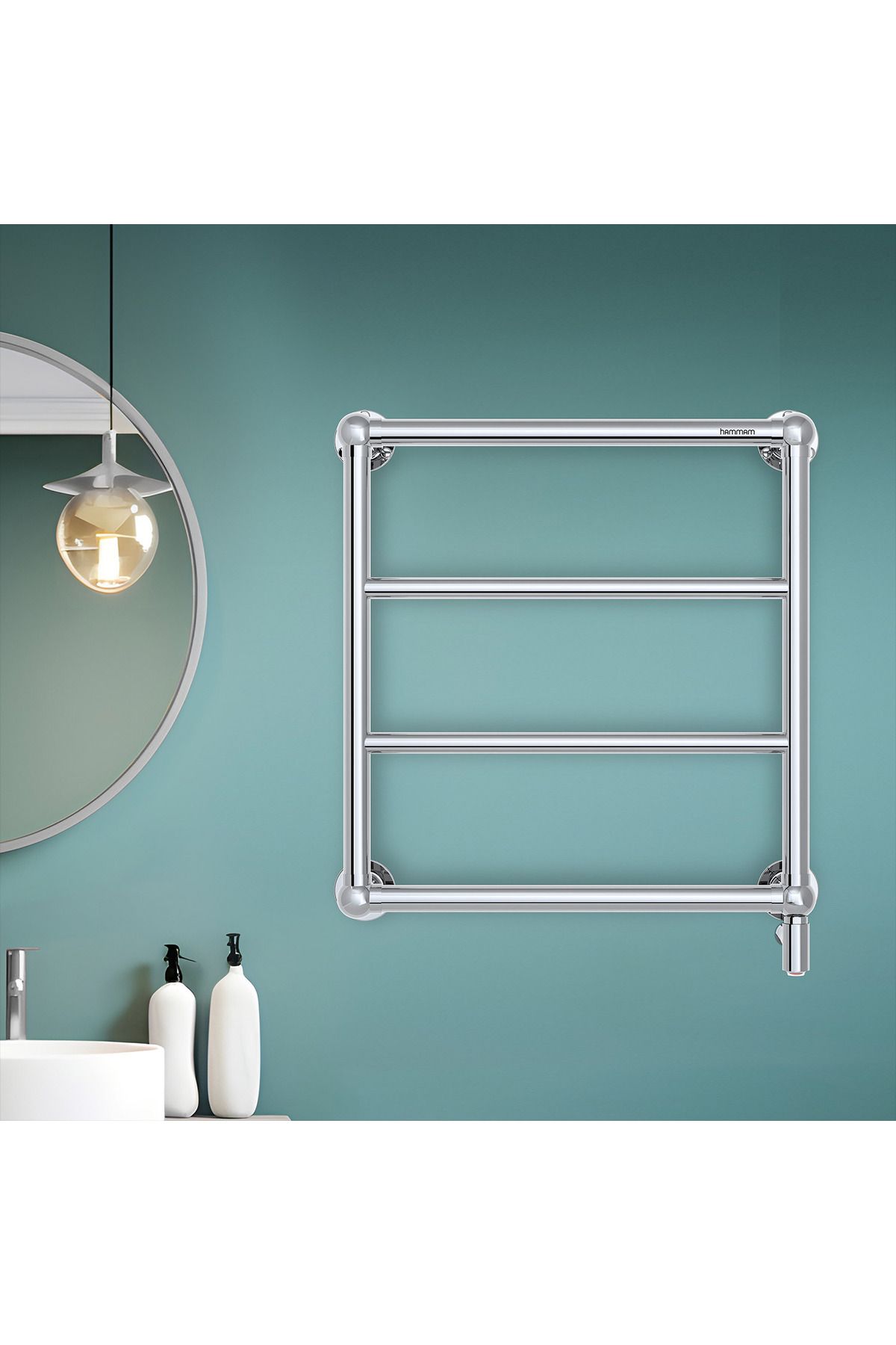 Hammam 593x493mm 150W On-Off Butonlu Paslanmaz Çelik Elektrikli Havlupan Parlak Uno