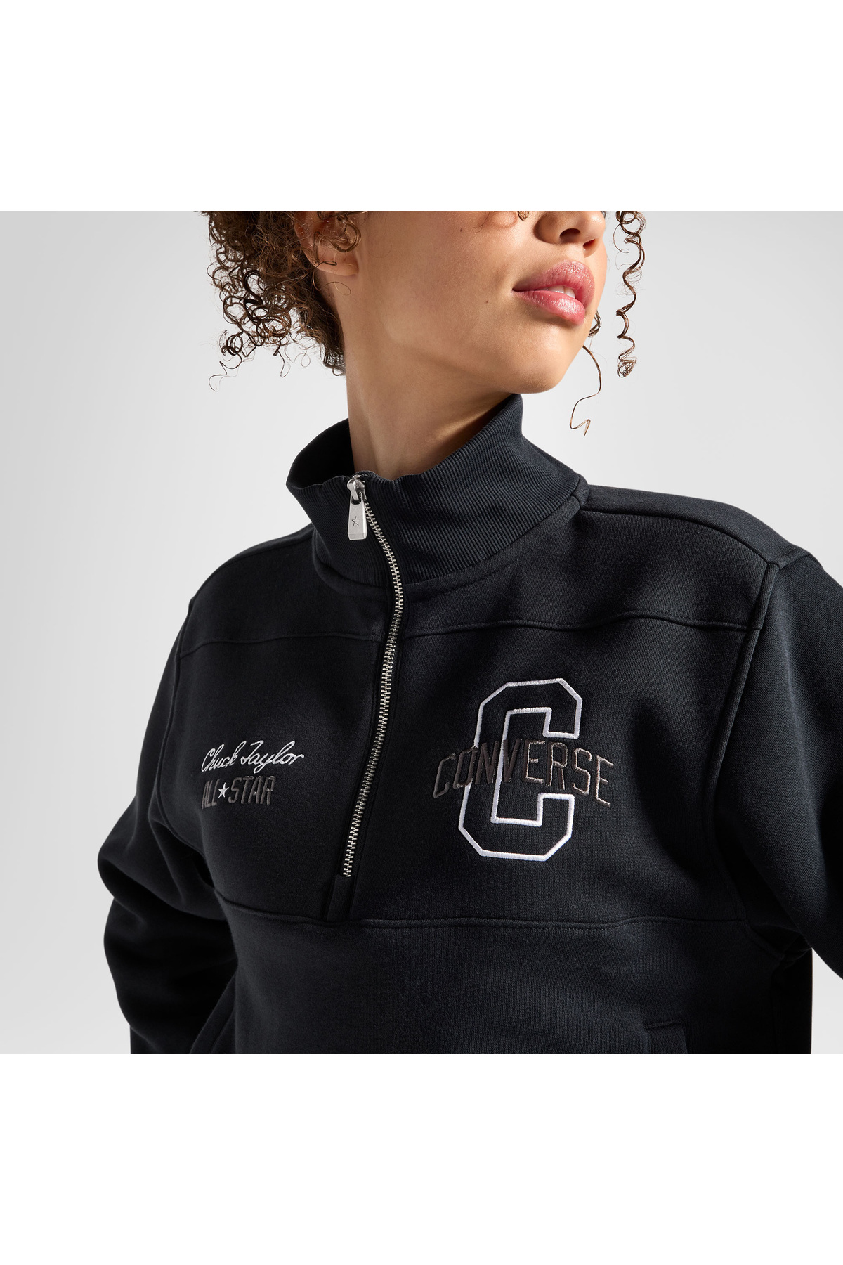 Converse Classic Kadın Yarım Fermuarlı Siyah Sweatshirt görsel 5