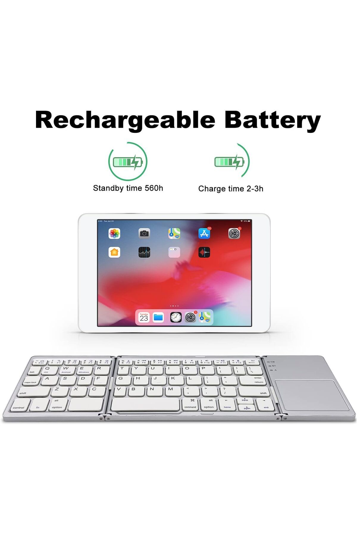 fulina-Foldable Bluetooth Keyboard,with Touchpad,Rechargeable Portable Wireless Keyboard,for PC Tablet 2