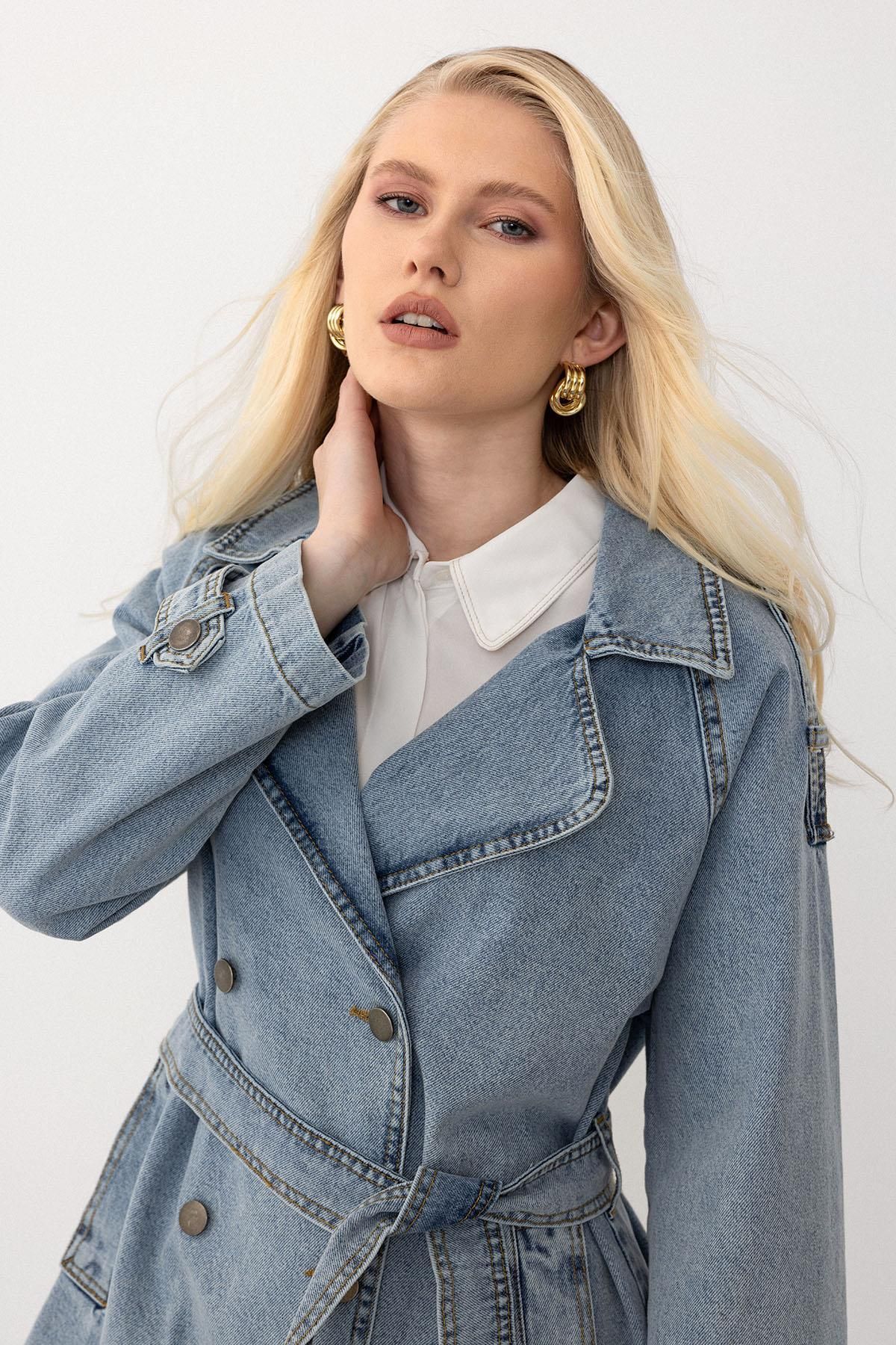 Olcay-Epaulet Detailed Oversize Denim Jacket Blue 8251 4