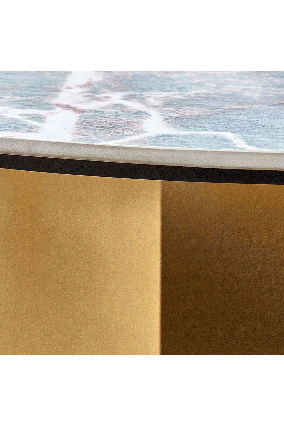 Danube Home-Conley Sintered Stone Round Coffee Table  L100xW100xH45cm - Green/Gold 8