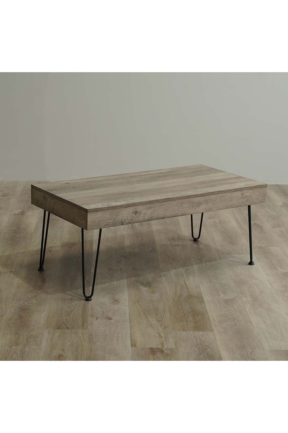 Danube Home-طاولة قهوة فيديا + طاولتان جانبيتان مجموعة من 3 قطع طول 110 × عرض 55 × ارتفاع 45 سم - خشب البلوط/الأسود 3