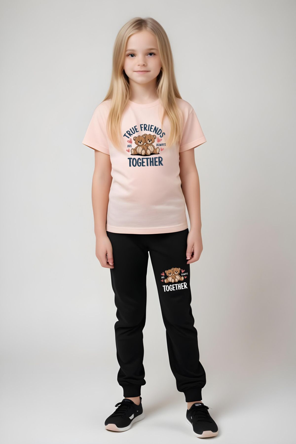 panios kids-True Friends Printed Girl's T-Shirt and Sweatpants Set 1