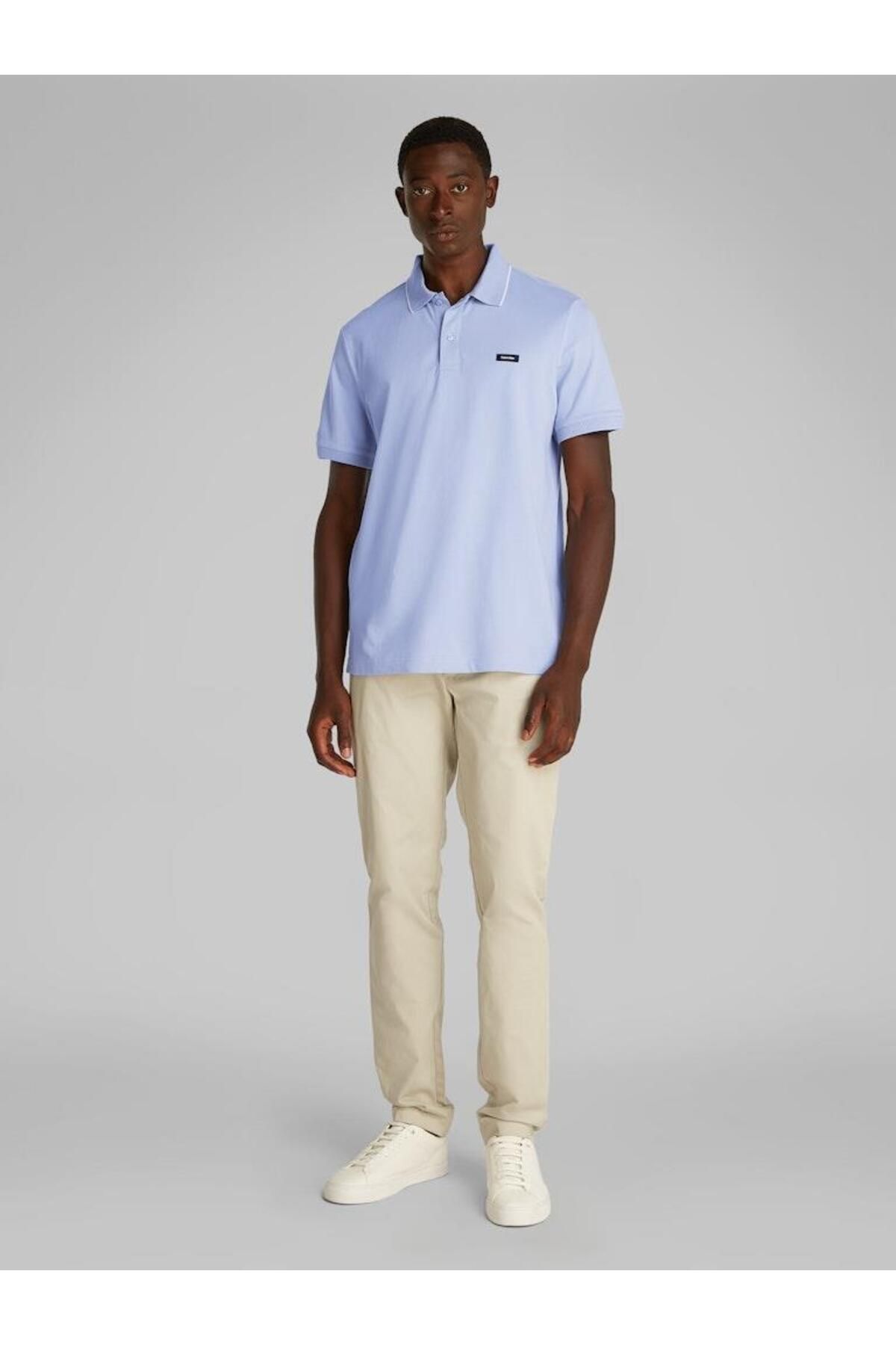 تی شرت یقه پولو آبی مردانه چوگان صاف و نخی Calvin Klein
