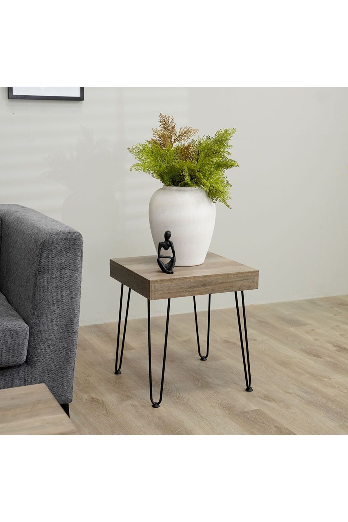 Danube Home-طاولة قهوة فيديا + طاولتان جانبيتان مجموعة من 3 قطع طول 110 × عرض 55 × ارتفاع 45 سم - خشب البلوط/الأسود 2