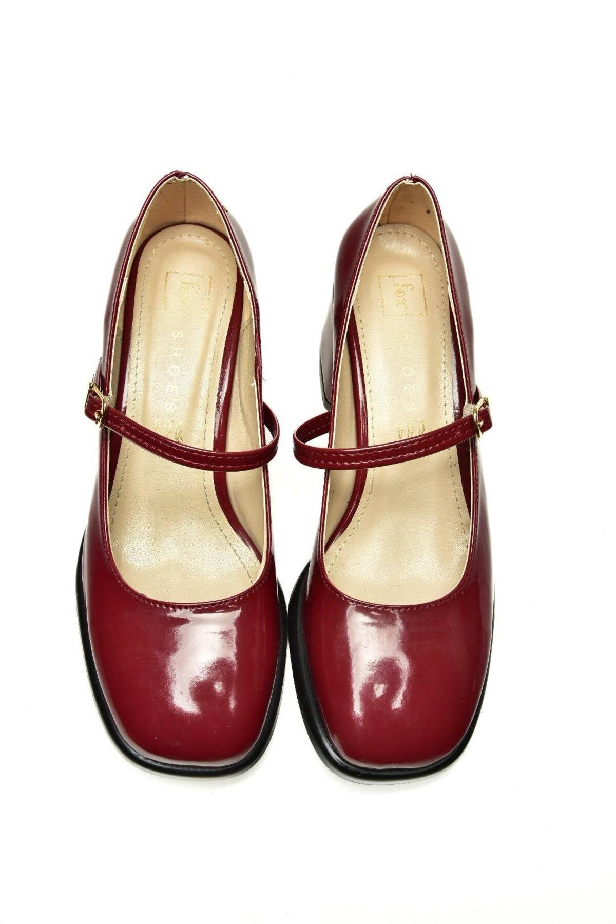 Fox Shoes-U 518422008   Burgundy Patent Leather Thick Heeled Women's Shoes 8