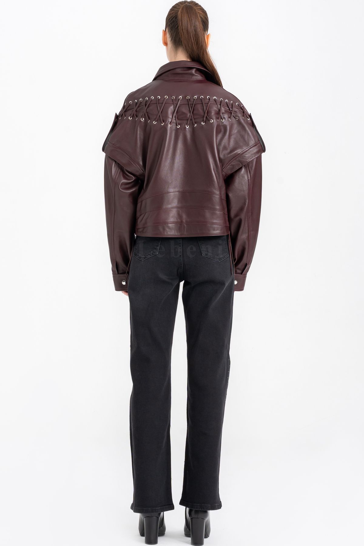Lebeni-Women's Oversize Real Burgundy Lambskin Jacket Asymmetrical Zipper Biker Jacket 8