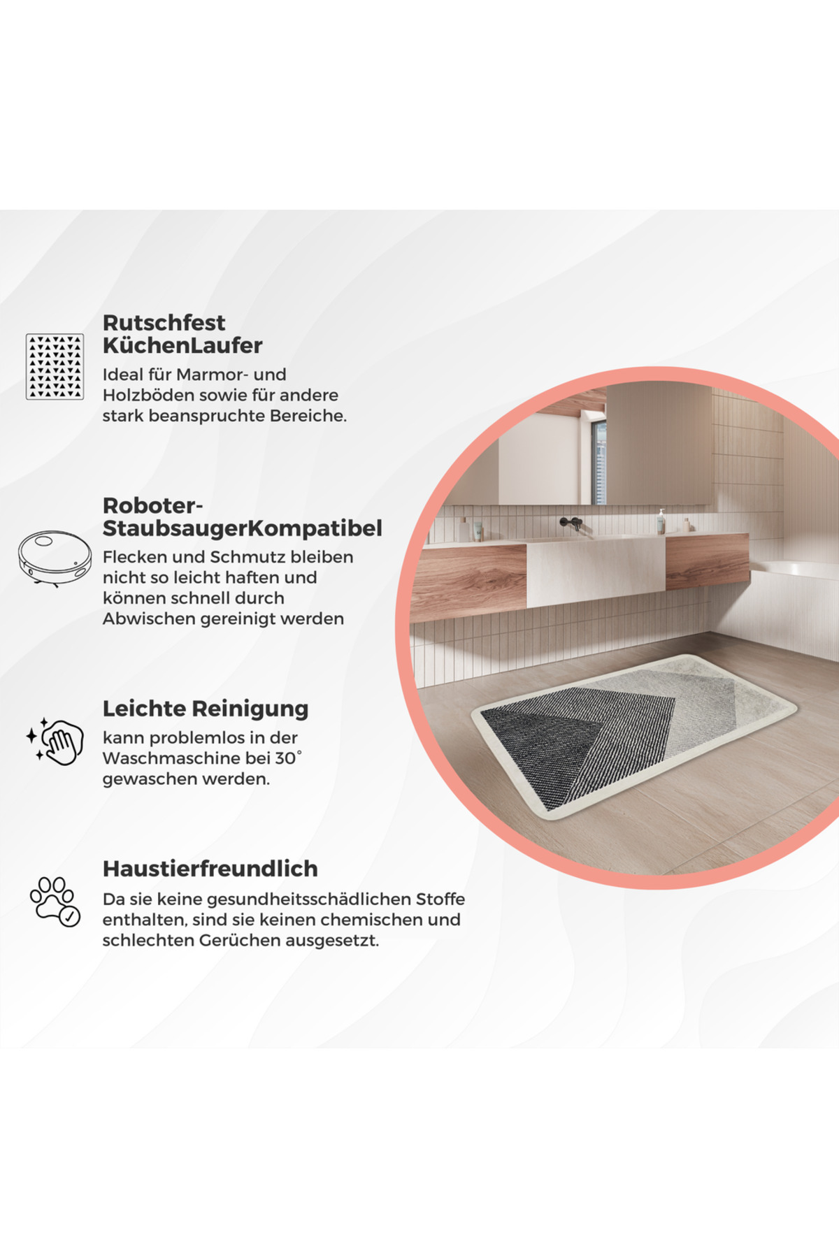 miqna-2-tlg. Rutschfeste Badteppich Set, Waschbar (60X100 & 50X60 CM) 3