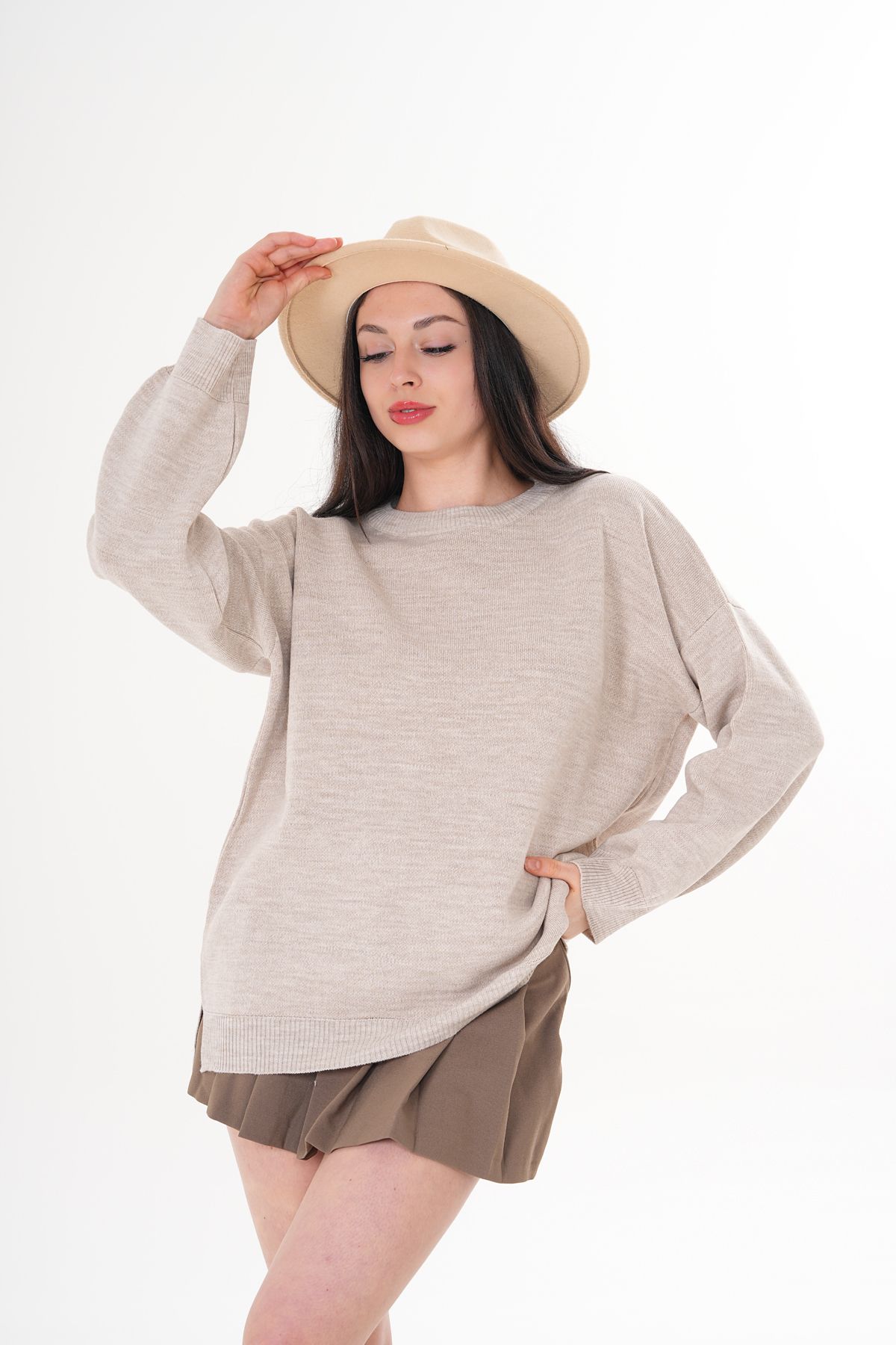 GND-Crew Neck Slit Detailed Ayla Model Sweater 5