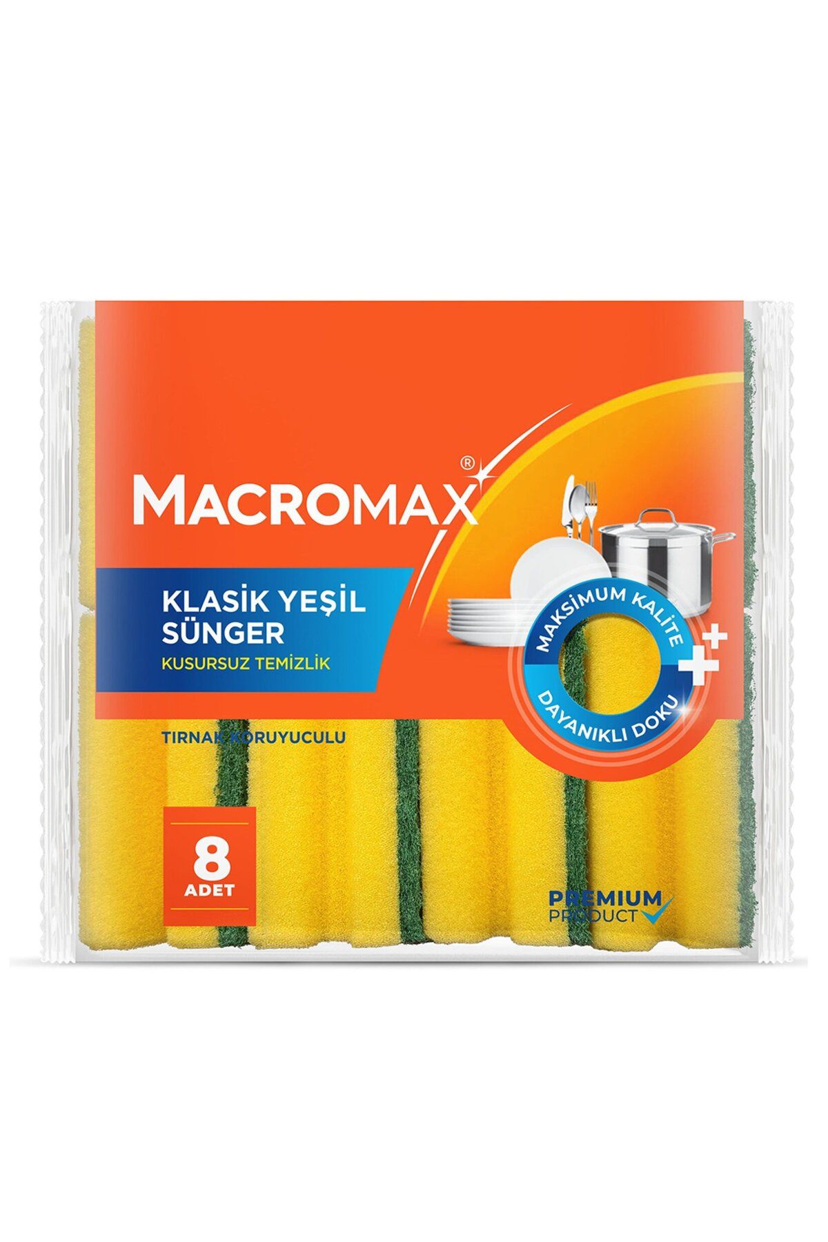 MACROMAX Klasik Yeşil Oluklu Sünger 8'li