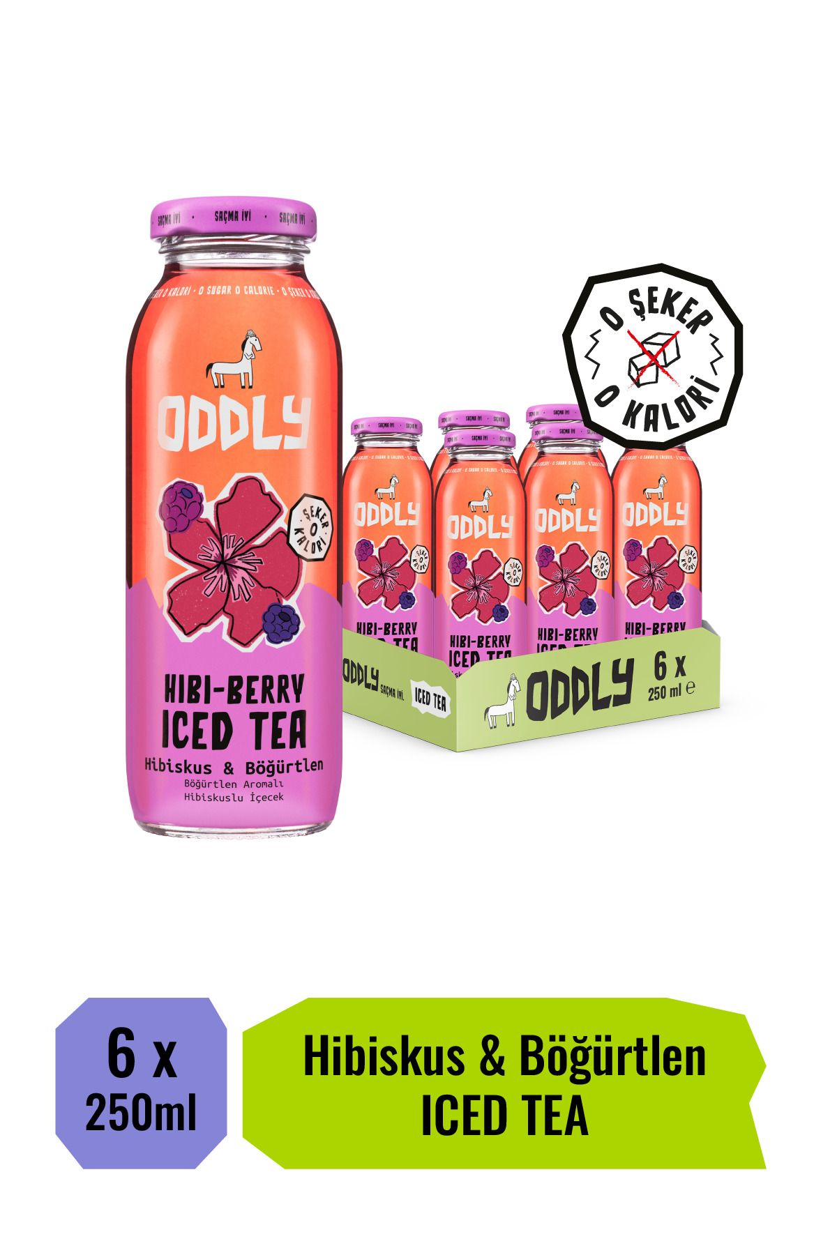 ODDLY HIBIBERRY SOĞUK ÇAY CAM HİBİSCUS BÖĞÜRTLEN - 0 ŞEKER & 0 KALORİ 250 ML X 6 ADET