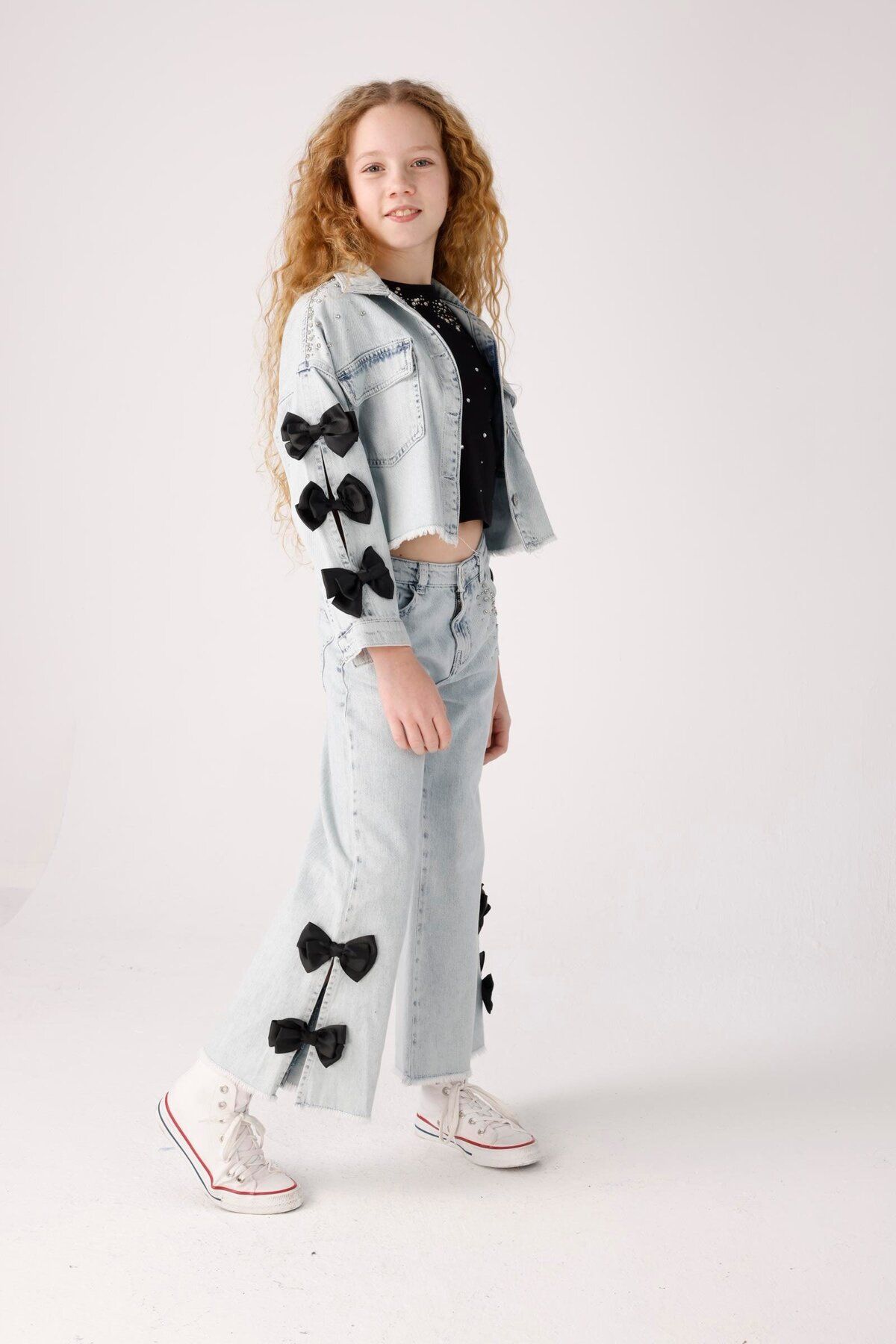 JENA-Girl's Stoned Bow Denim Jacket 3-8 Years Blue 2