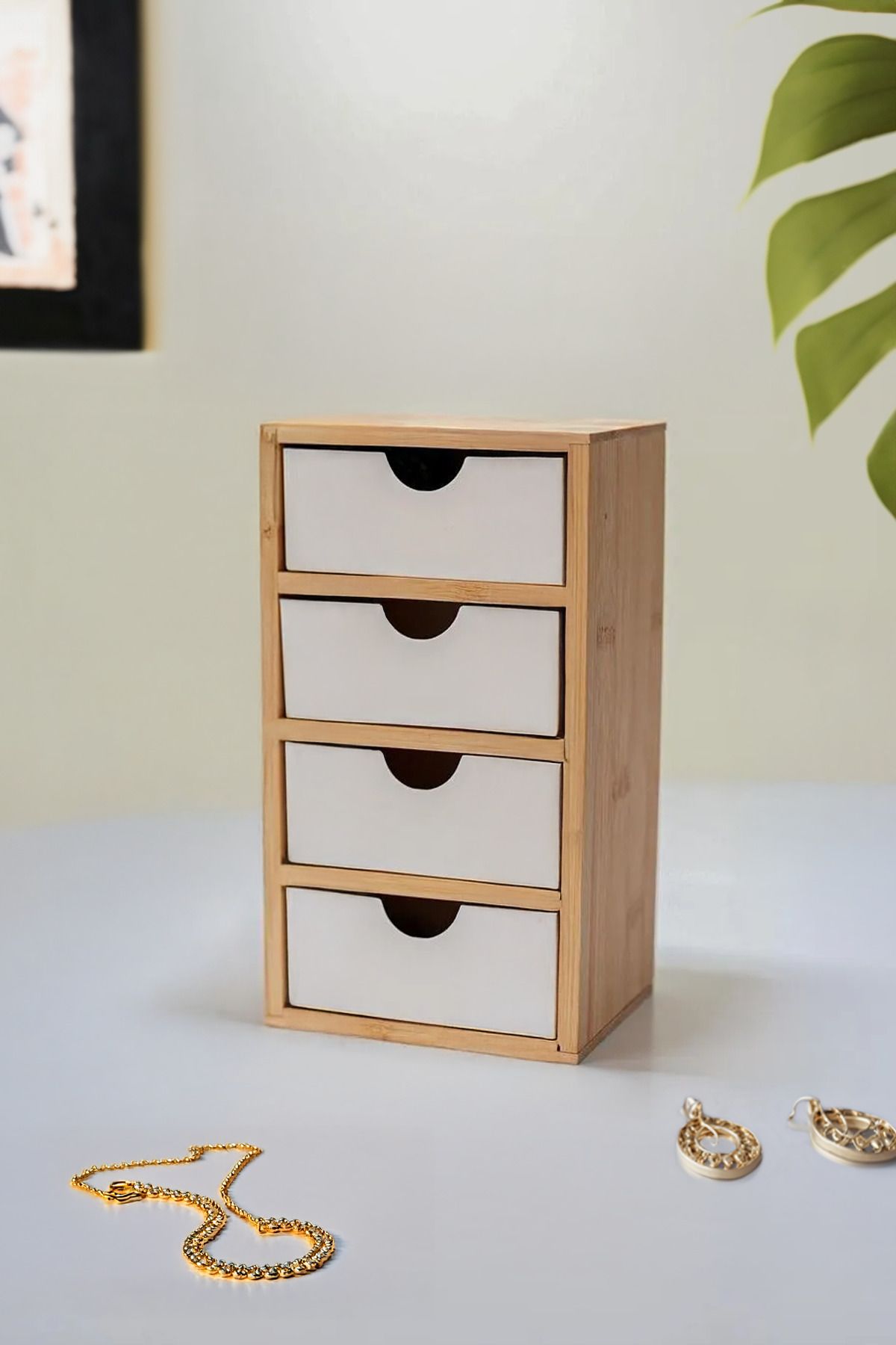 Kitchen Life-Mini 4 Drawers Bamboo Office Makeup and Jewelry Organizeri / Necklace Ring Watch Organizer 1