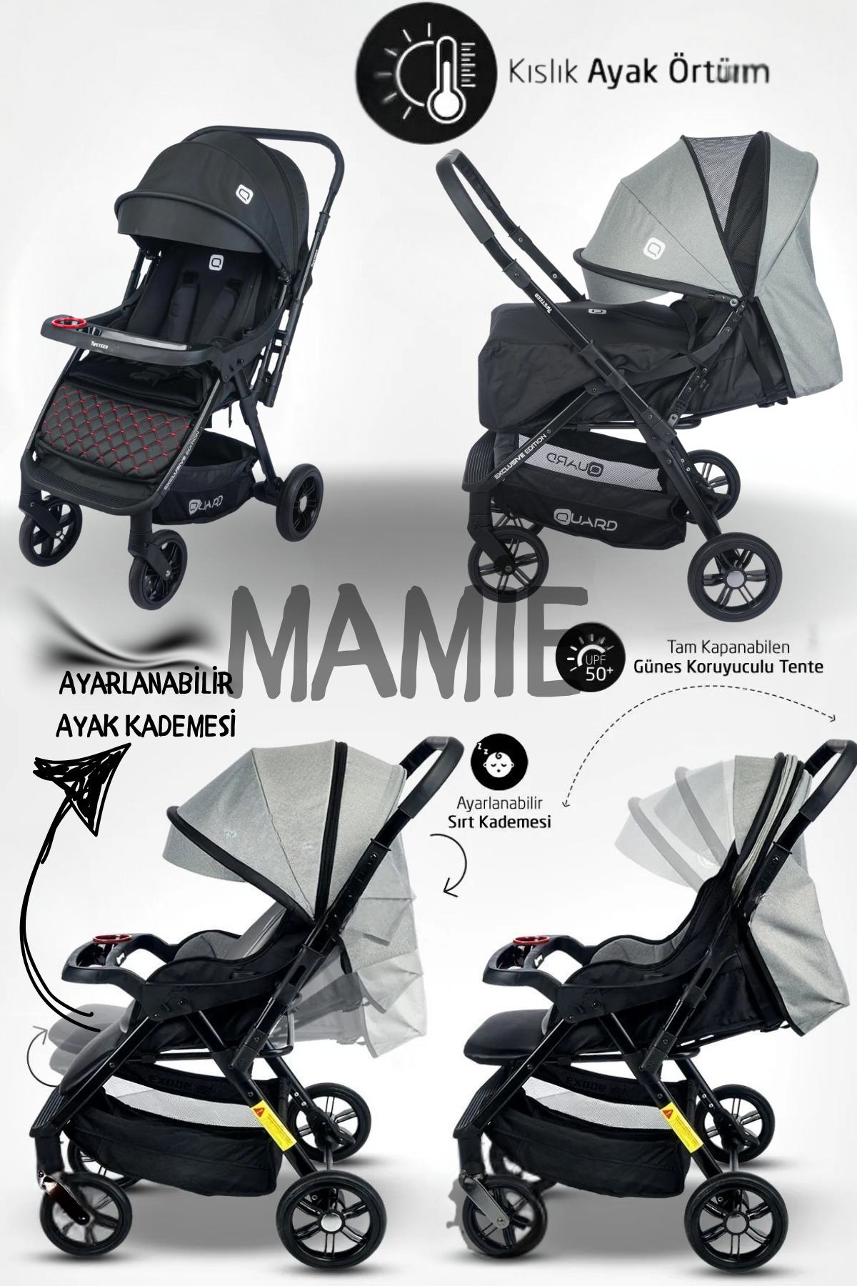 mamie QUARD Lüks Mama Tablalı Çift Yönlü Bebek Arabası fotoğrafı 2 (önizleme)