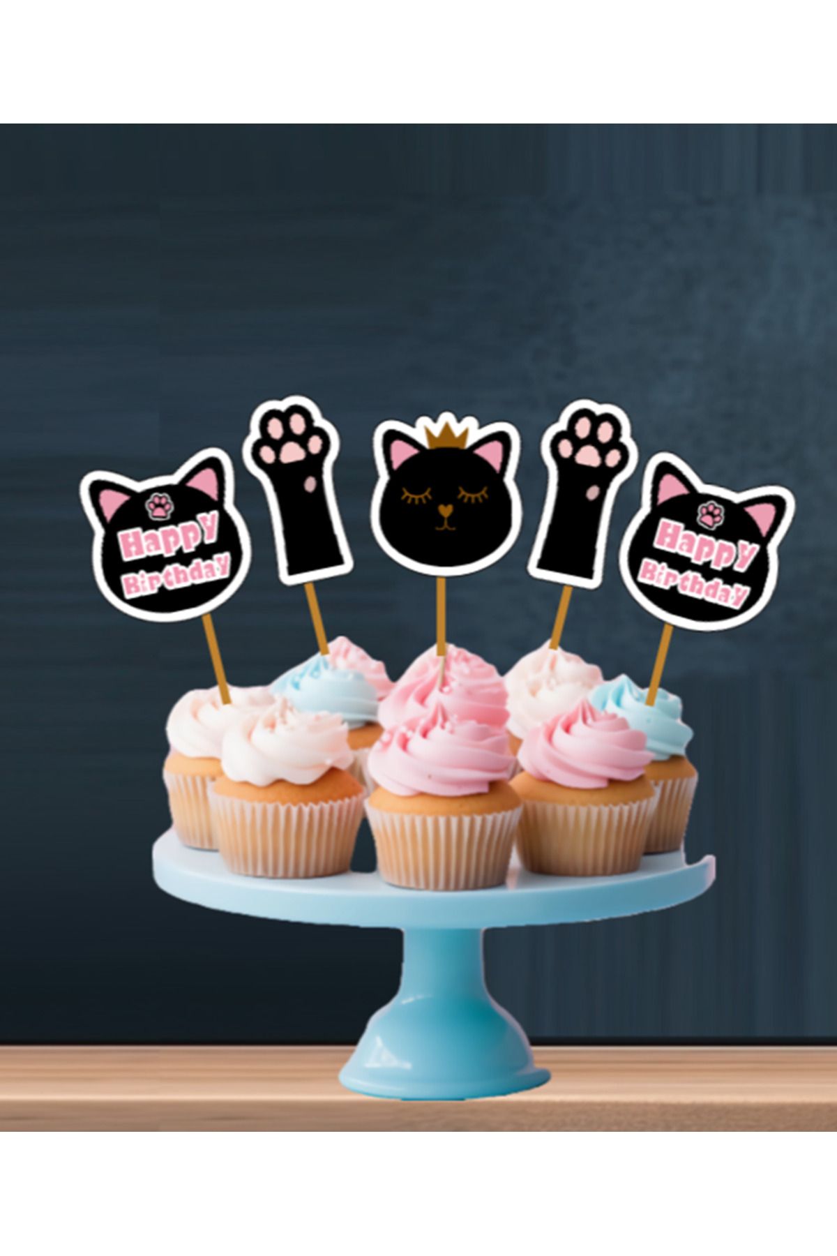 Hiras Dizayn-Cute Cats Themed 15 Pcs Birthday Ornament Cupcake Toothpicks Pastry Toothpicks 6-7cm 1