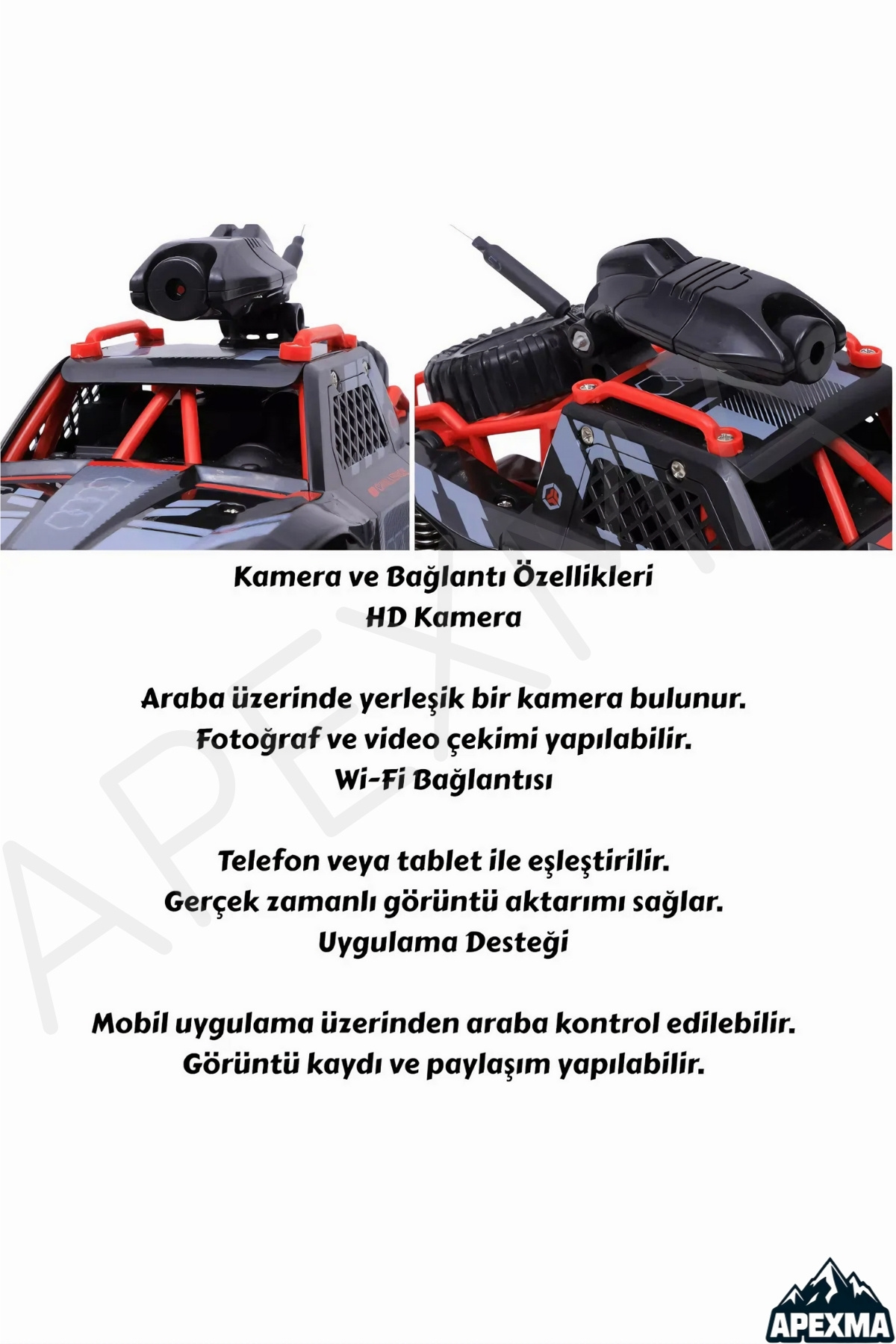 Apexma Uzaktan Kumandalı Full Fonksiyon Kameralı Wi-Fi Bağlantılı Fotoğraf Video Çekimli Off-Road Araba fotoğrafı 3 (önizleme)