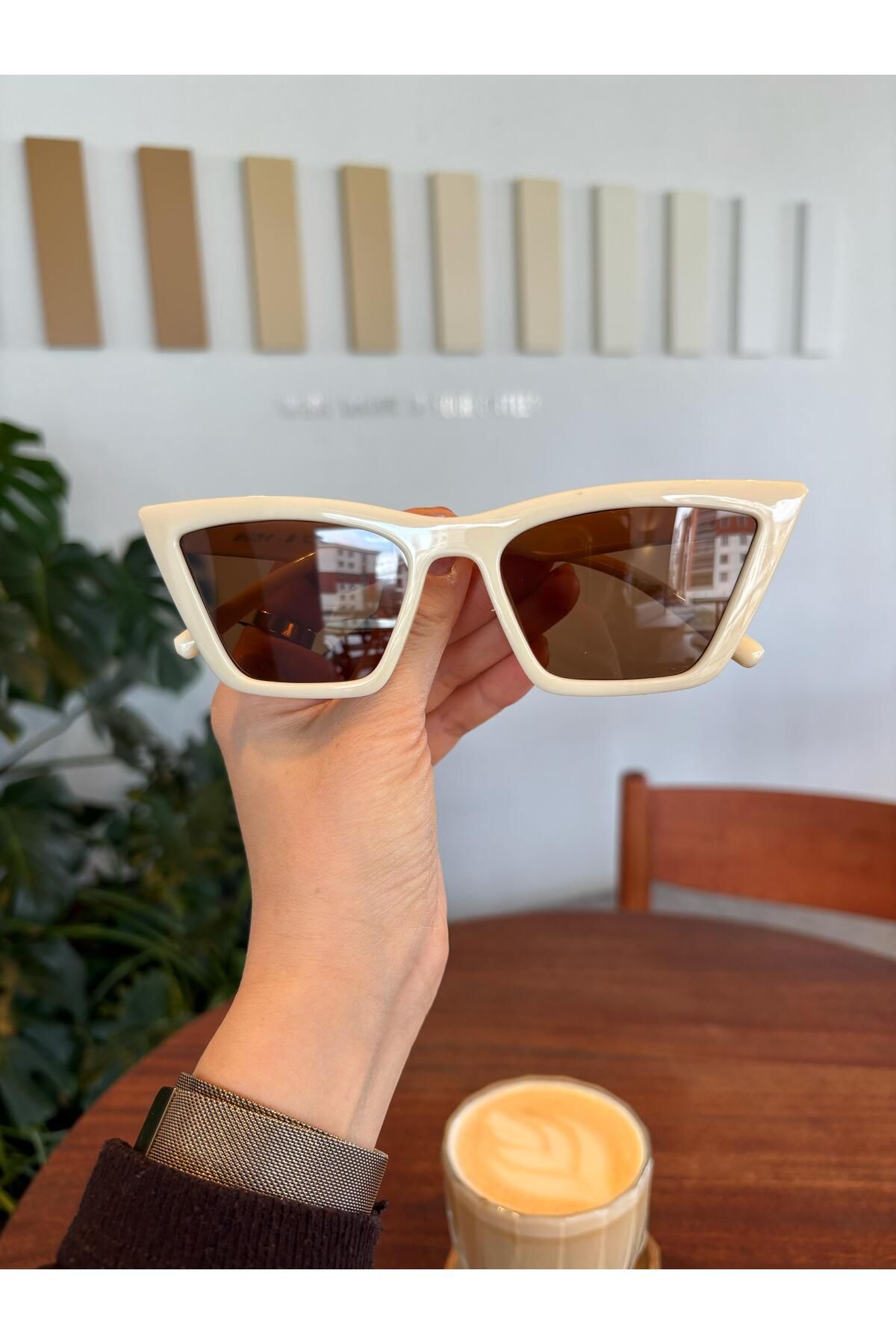 funeyes-Cat Eye Slanted Brown Cream Glasses Sunglasses Uv400 Case Cloth Gift 2