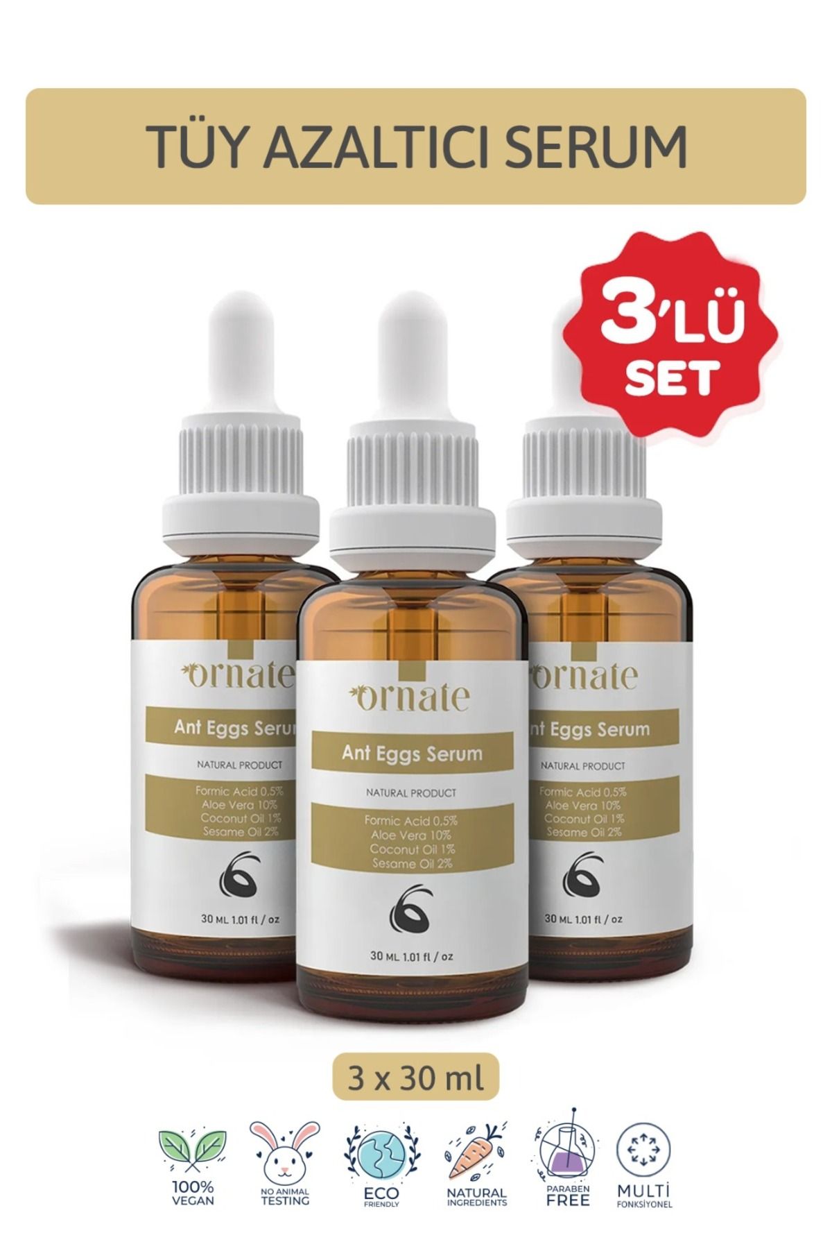 ORNATE-Ant Egg Oil Hair Reducing and Depilatory Moisturizing Serum 3-Piece Super Set 30ml 1