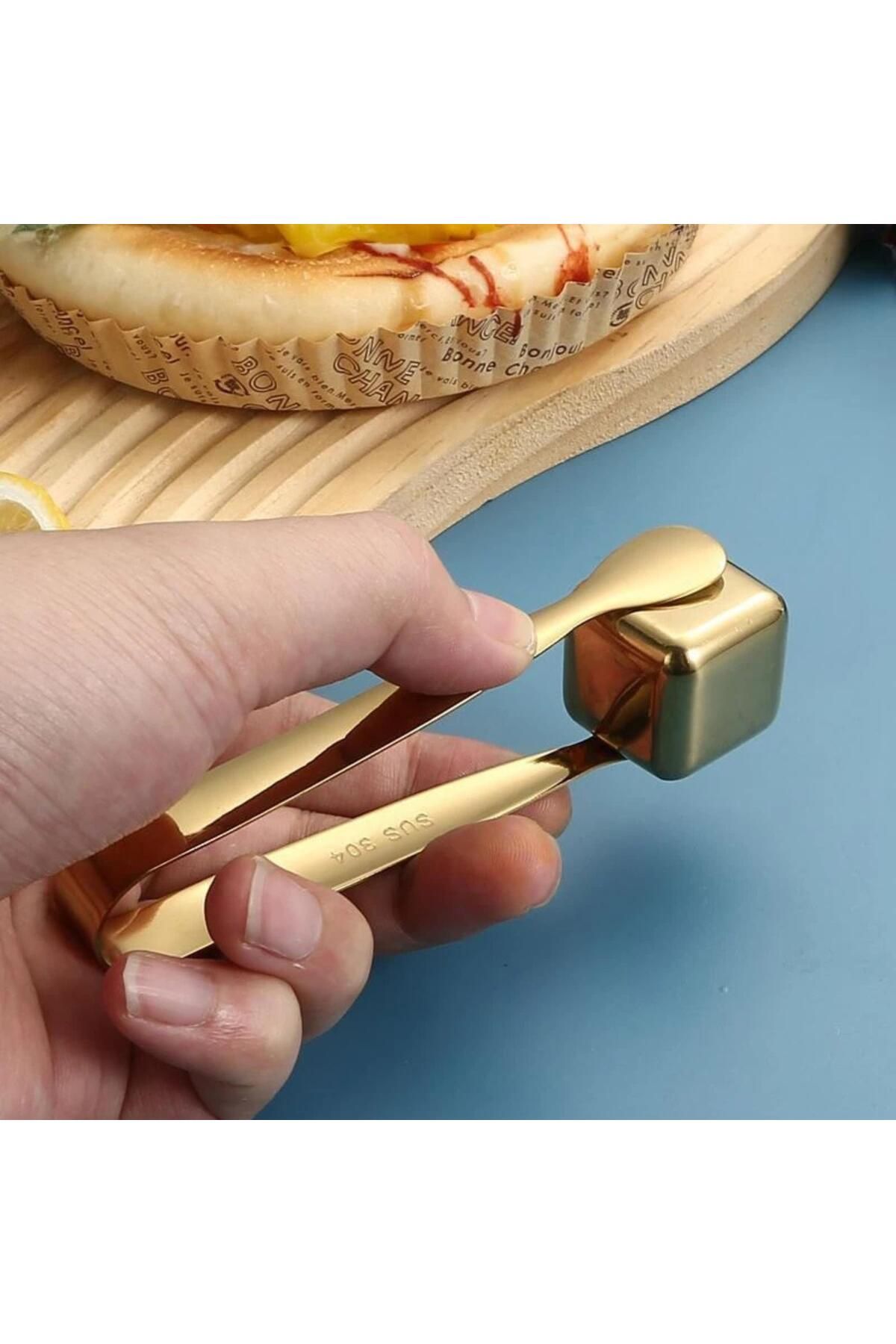 PERLOTUS-304 Steel Mini Gold 11 cm Ice and Candy Tongs 3