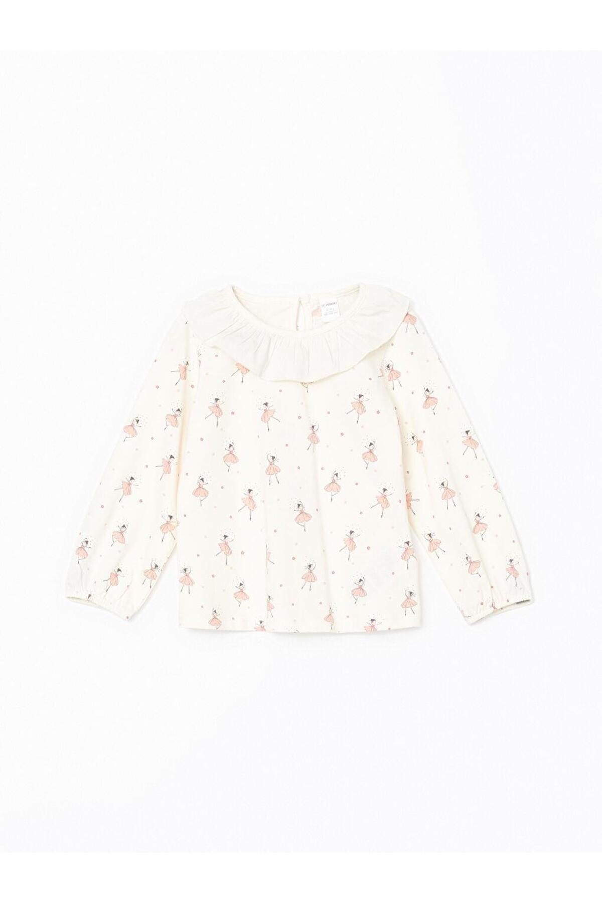 LC Waikiki-طقم تي شيرت وسروال ضيق للفتيات الصغيرات من LCW Kids Ecru 4