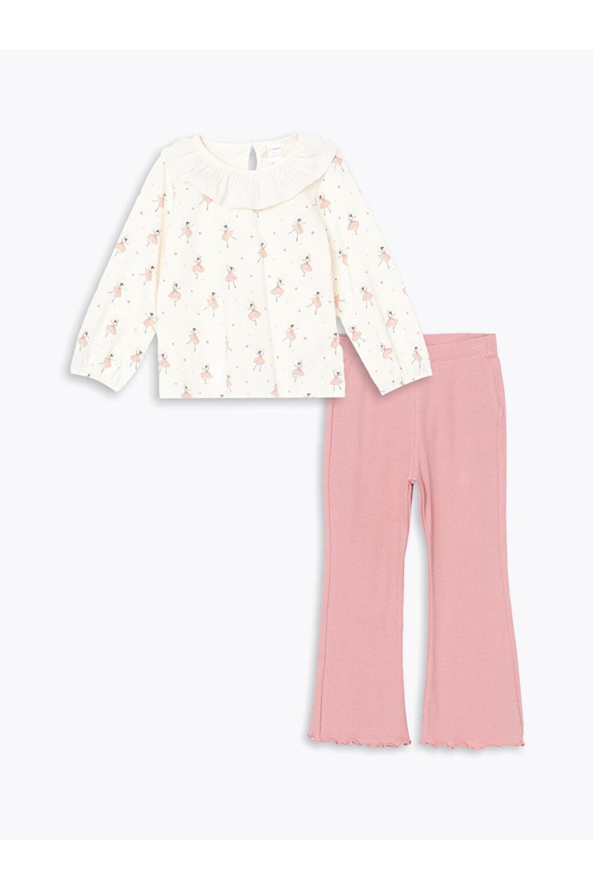 LC Waikiki-طقم تي شيرت وسروال ضيق للفتيات الصغيرات من LCW Kids Ecru 3