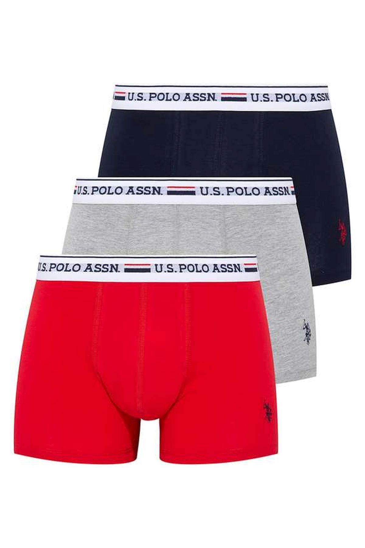 U.S. Polo Assn.-80431 بوكسر رجالي باللون الرمادي والأحمر والأزرق الداكن مكون من 3 قطع 1