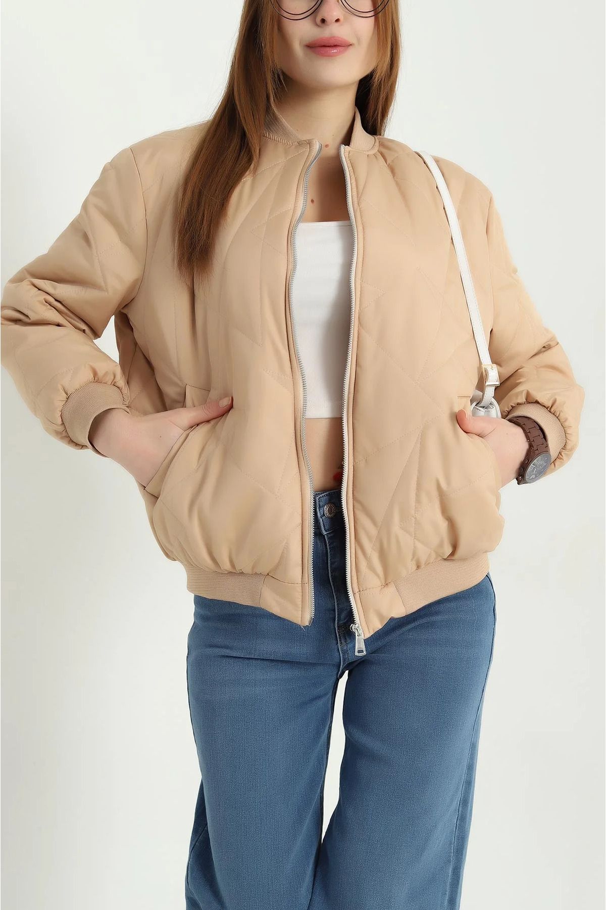 vuvutasarım-New Season Beige Quilted Lined Puffer Jacket 4