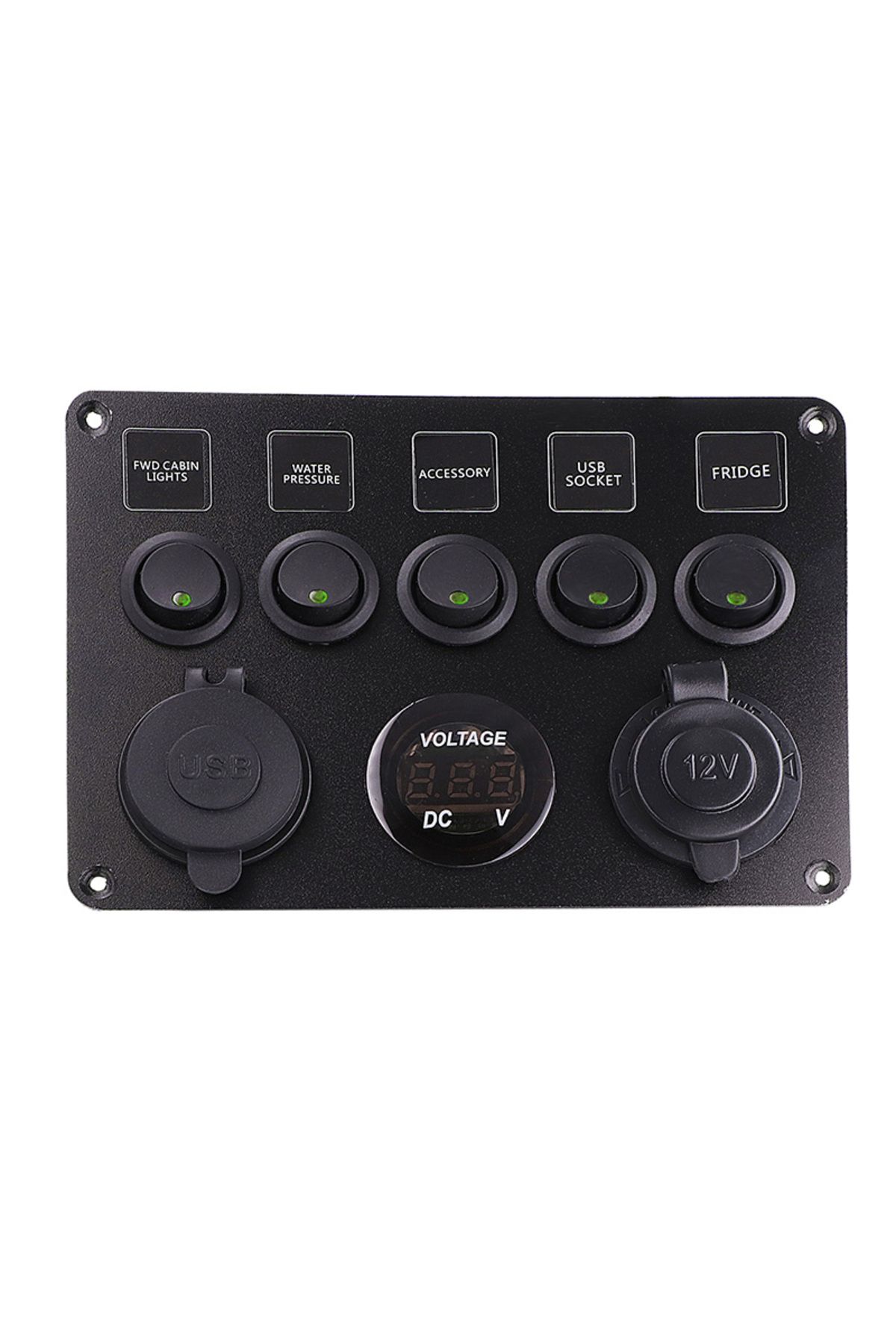 Choice-Green A LED Rocker Switch Panel With Digital Voltmeter Dual USB Port 12V Outlet Combination Waterpro 1