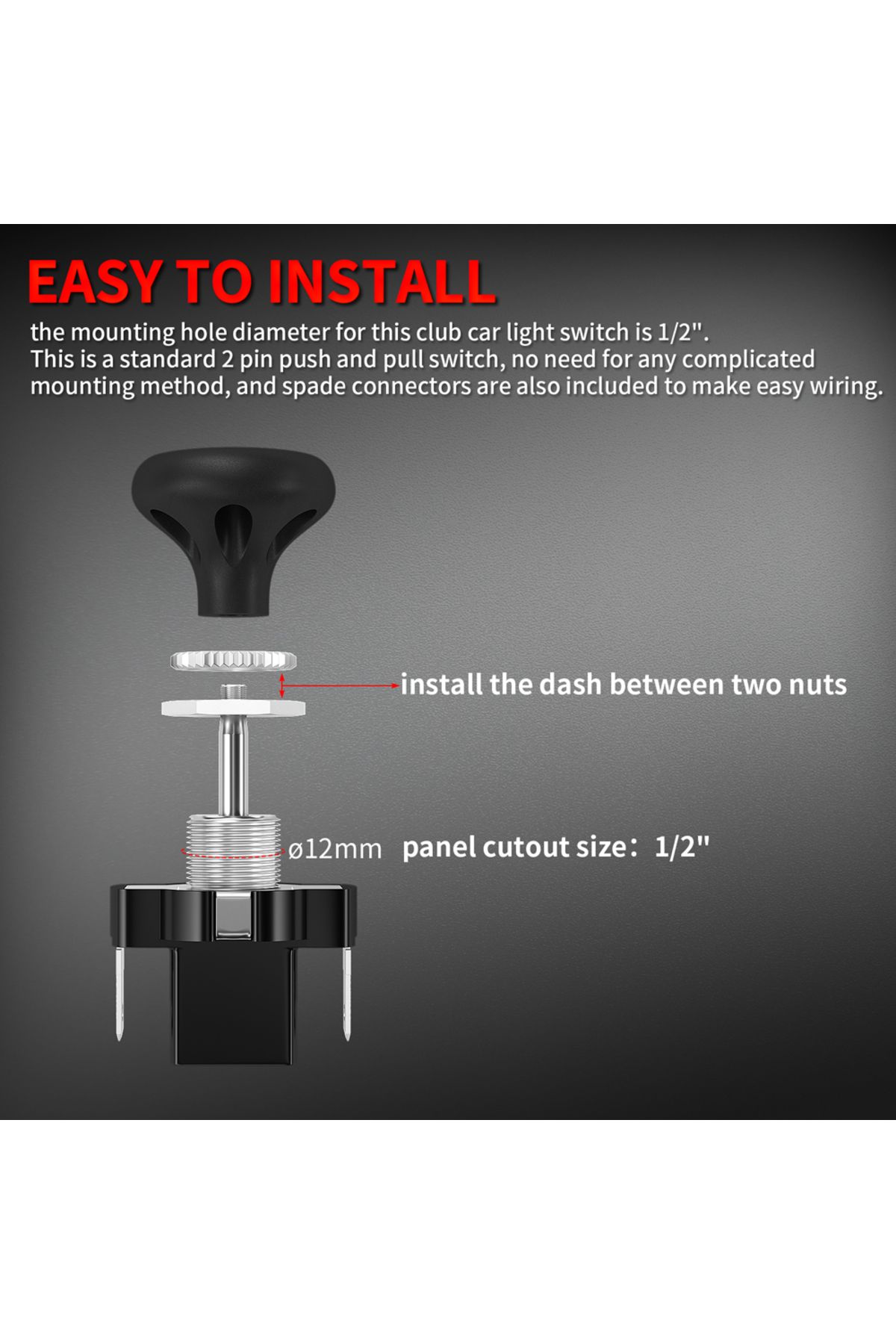 Daiertek-2pcs Golf Cart Push Pull Light Switch 12 Volt Universal Headlight Switch Button For Club... 2