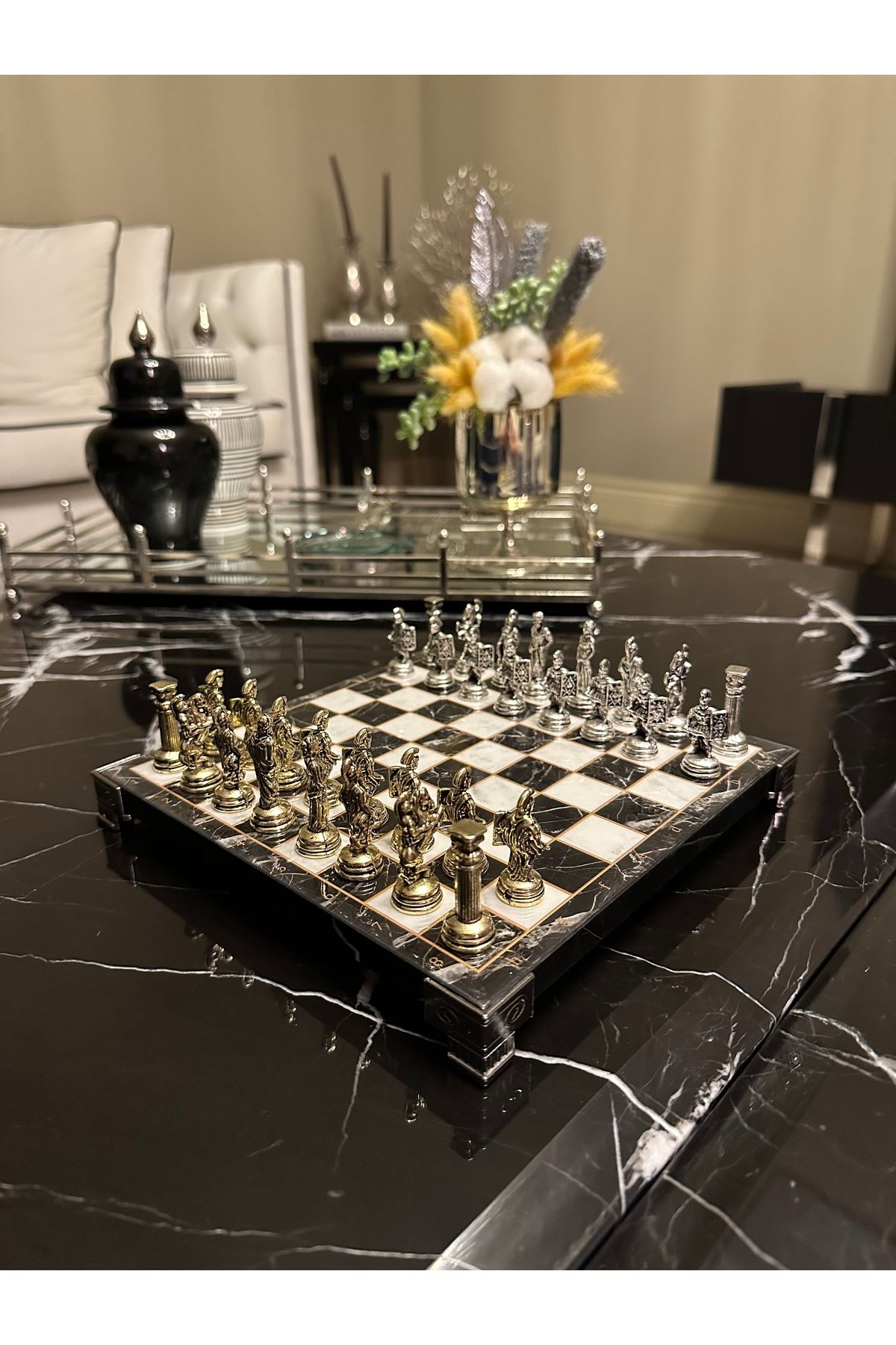 POLO BLUE-Ancient Roman Gladiator Chess Set – 20X20 cm Mini Set Suitable for Decorative & Game 1
