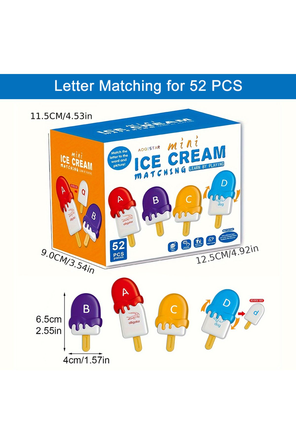 Choice-52pcs Alphabet Matching Letters Ice Cream Toy Alphabet Match Uppercase Lowercase Color Cognitive Pai 1