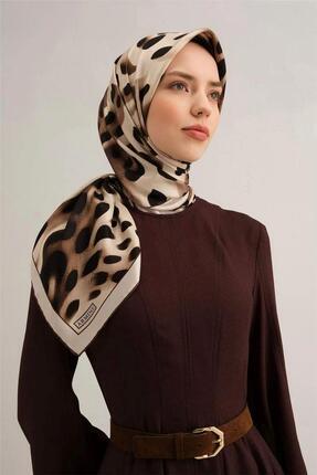 Armine Siyah Haki Leopar Desen Saf İpek Tivil Dokuma Eşarp-E25YA9320D02-51-KV...