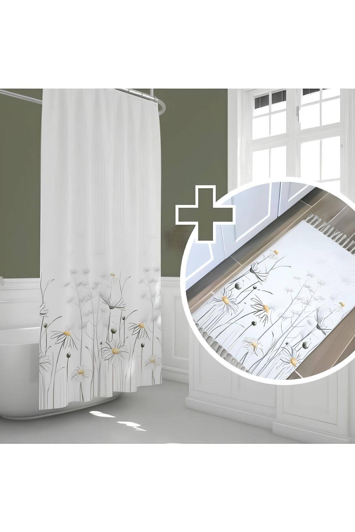 Zethome Banyo Paspas Ve Tek Kanat Duş Perdesi 1x180x200 Set Banyo Halısı 8441