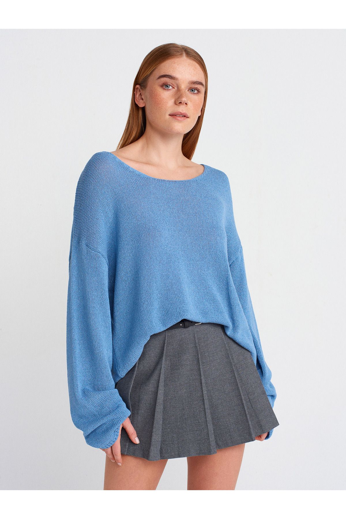 Dilvin-Oval Collar Soft Textured Knitwear Sweater 2