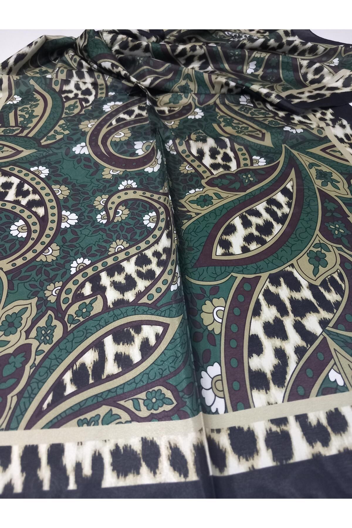 HAREM SCARF-Brisa Digital Emerald Green Leopard Ethnic Pattern Shawl-7503-535-Kvs0579 5