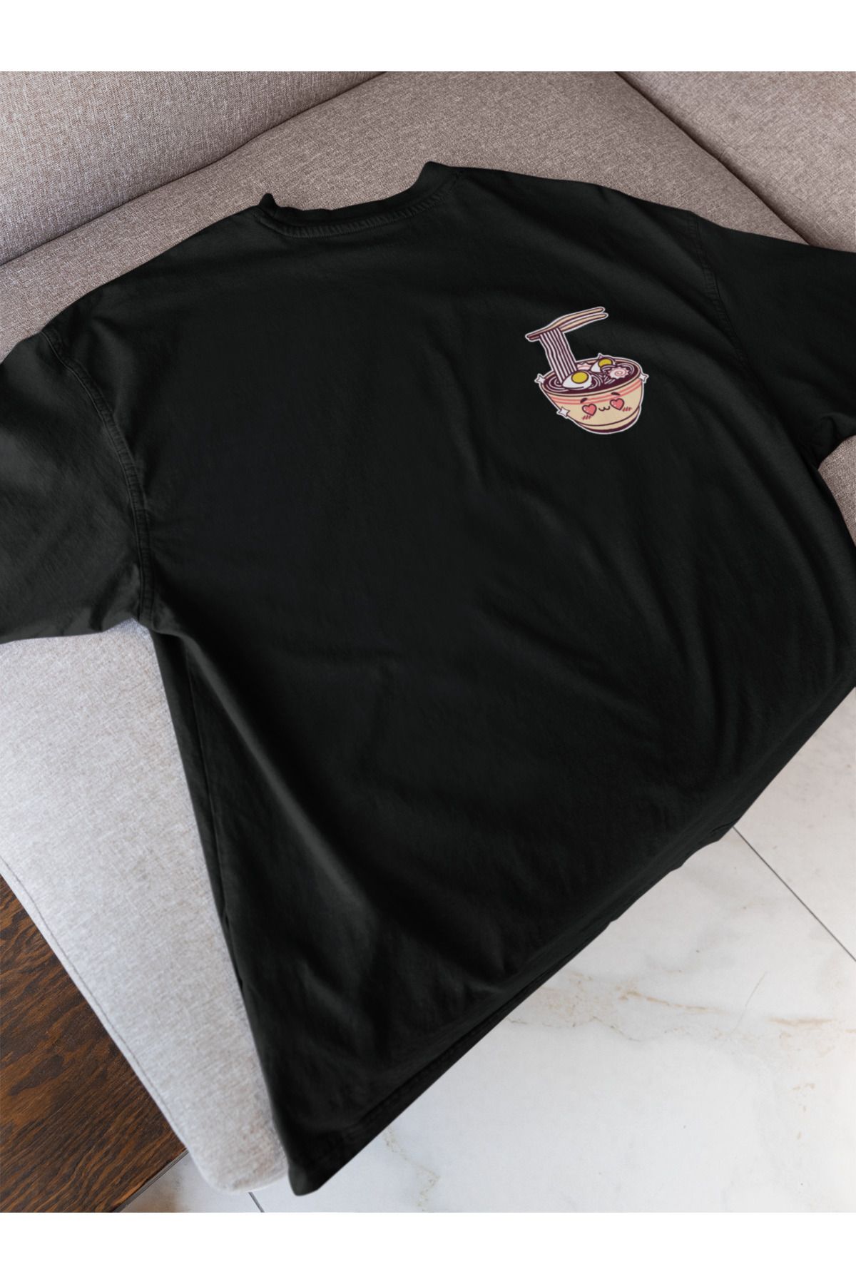 Alice Butik-True Love Noodles Ramen Printed Oversize Black Unisex T-Shirt 2