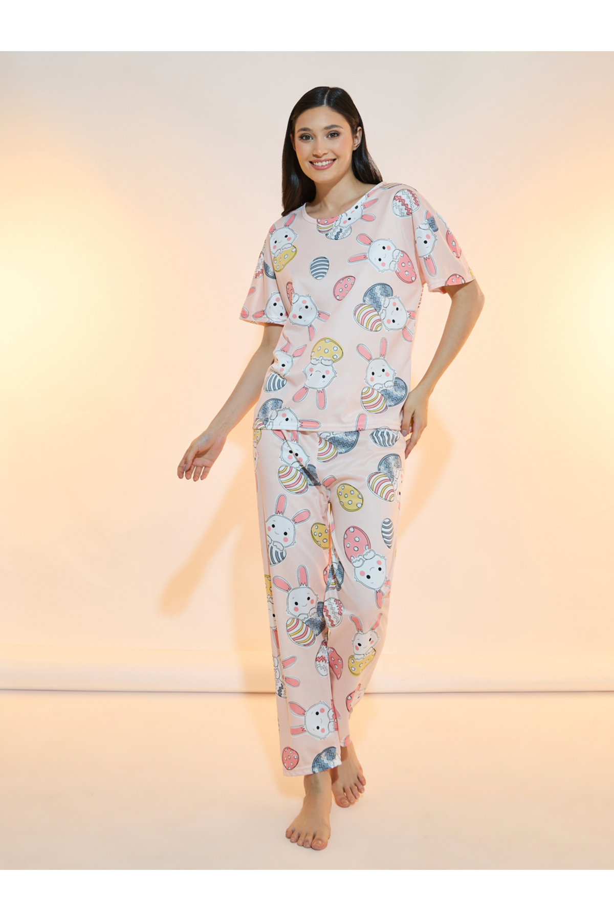 Take Two By Styli Rabbit Print T-Shirt & Straight Pyjama Set