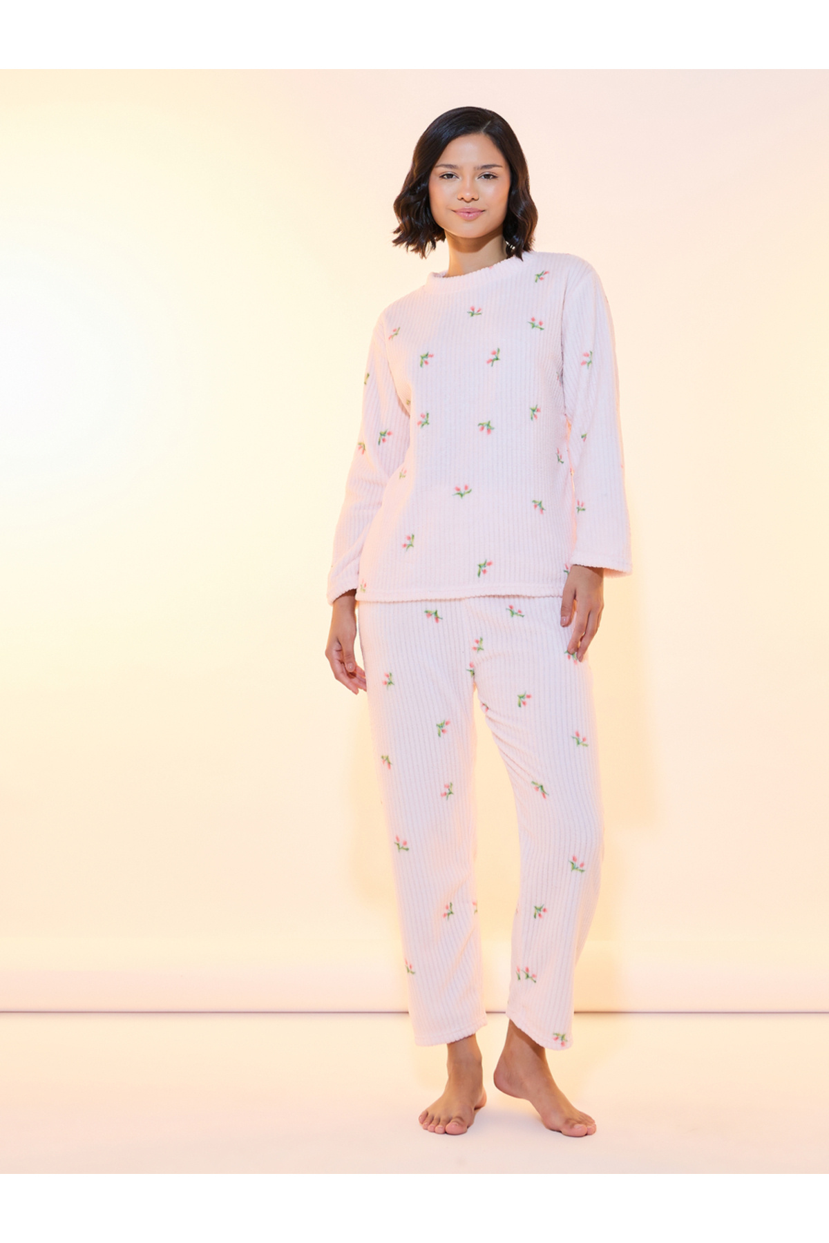 Take Two By Styli Floral Print Fleece Top & Pyjama Set