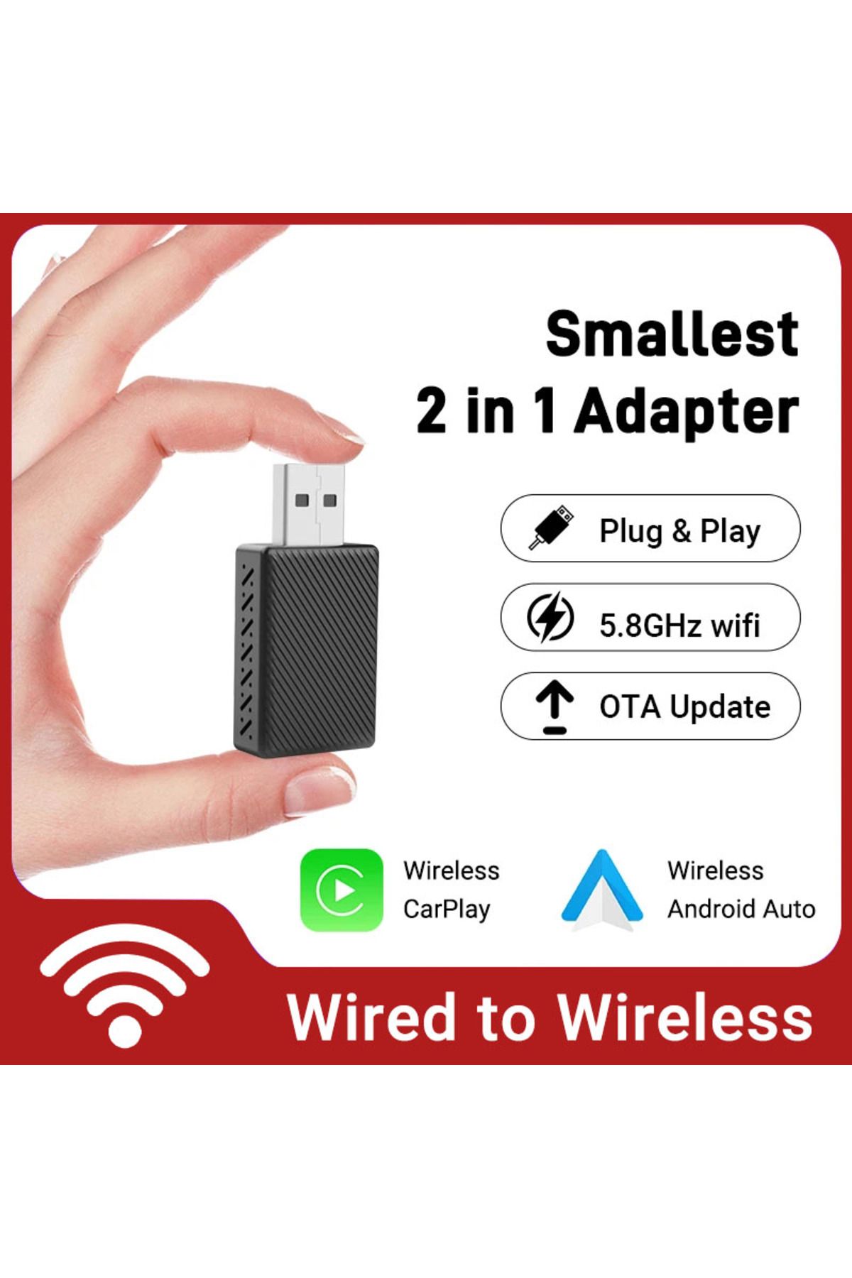 Choice-carplay and auto 2in1 Wireless Carplay Adapter Android Auto Smart Dongle Mini Box  Plug And Play For 1