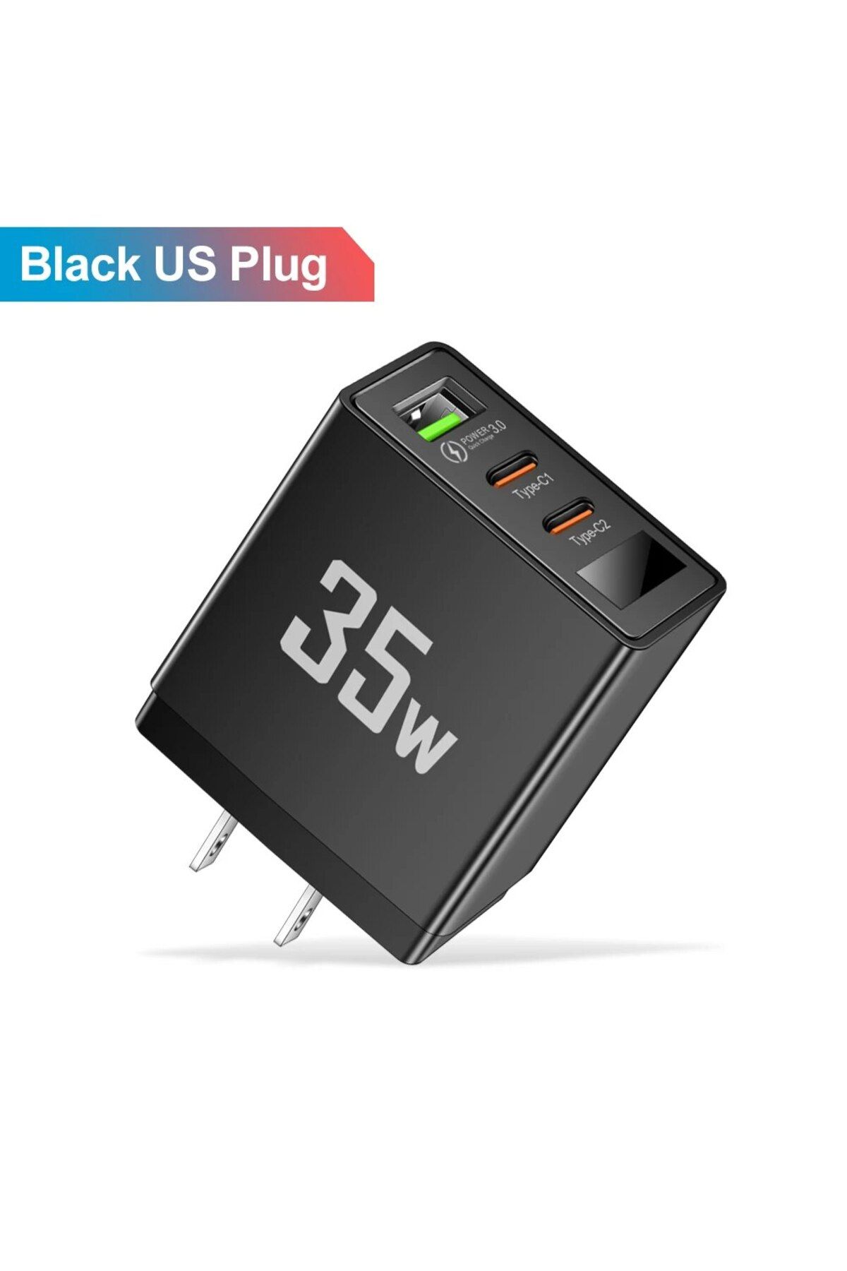 Choice-US Plug Black 3 Port With LED Display Phone Adapter For iPhone Samsung Xiaomi Huawei Quick Charge EU 1