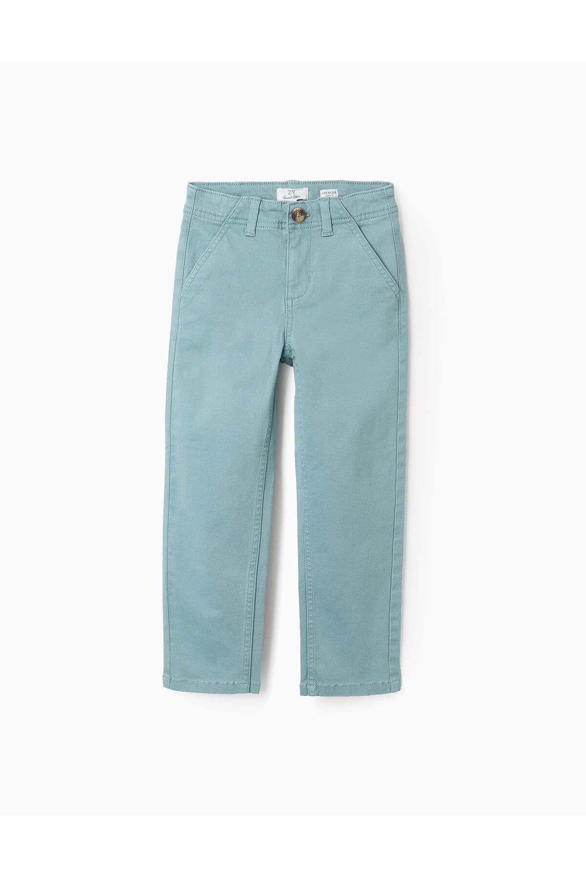 Ziddy-Slim Twill Chino Trousers for Boys, Aqua Green 1