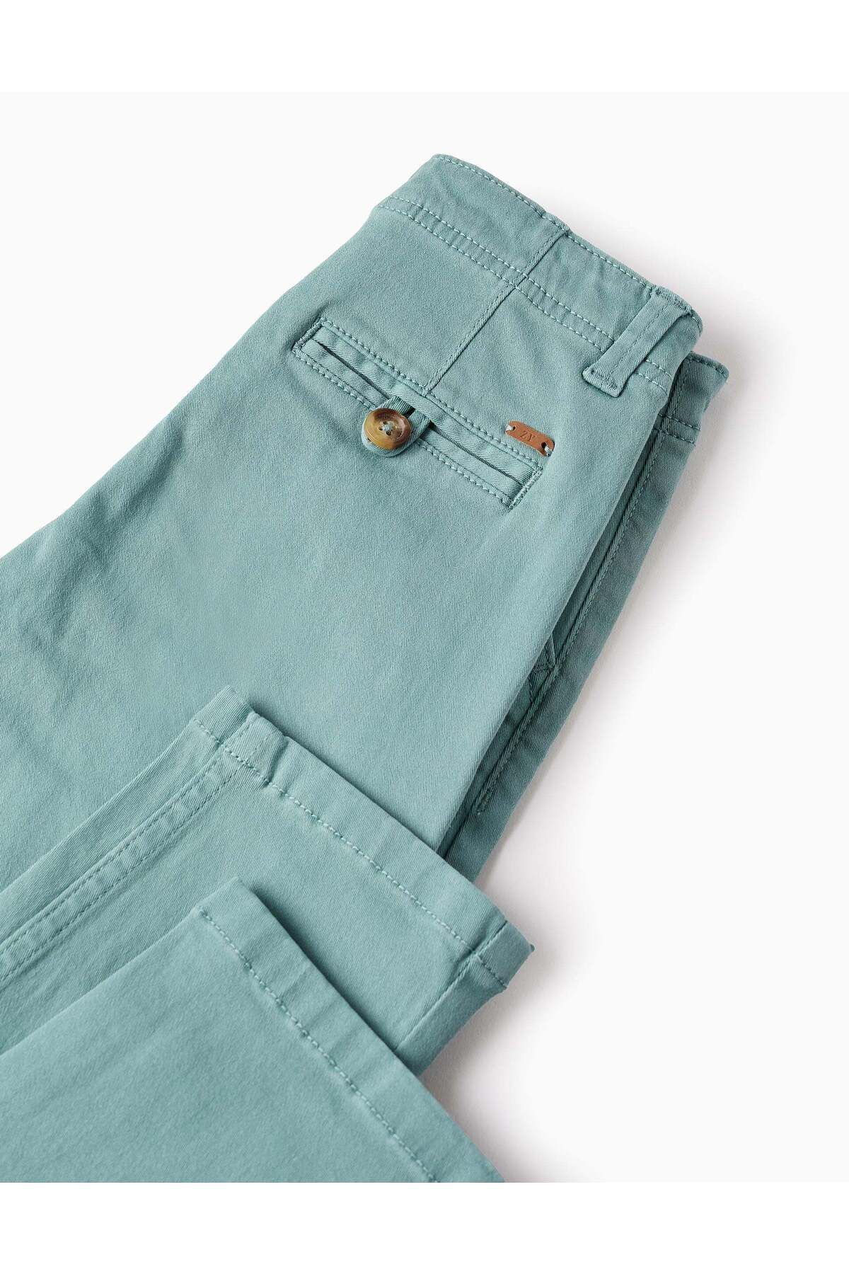 Ziddy-Slim Twill Chino Trousers for Boys, Aqua Green 4