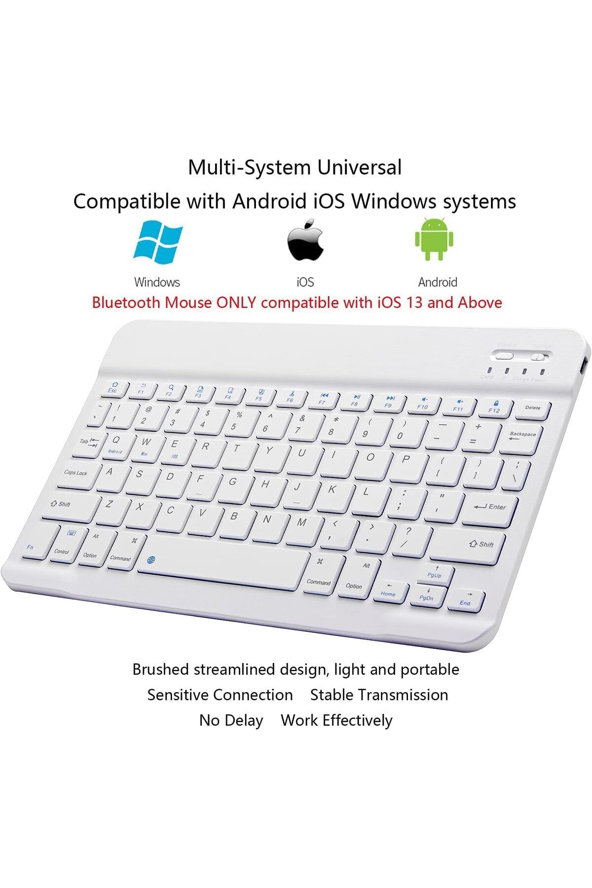 COOYA-White Bluetooth Keyboard and Mouse Combo,180g,25 x 15 x 0.6 cm,Suitable for IOS Android Windows 6