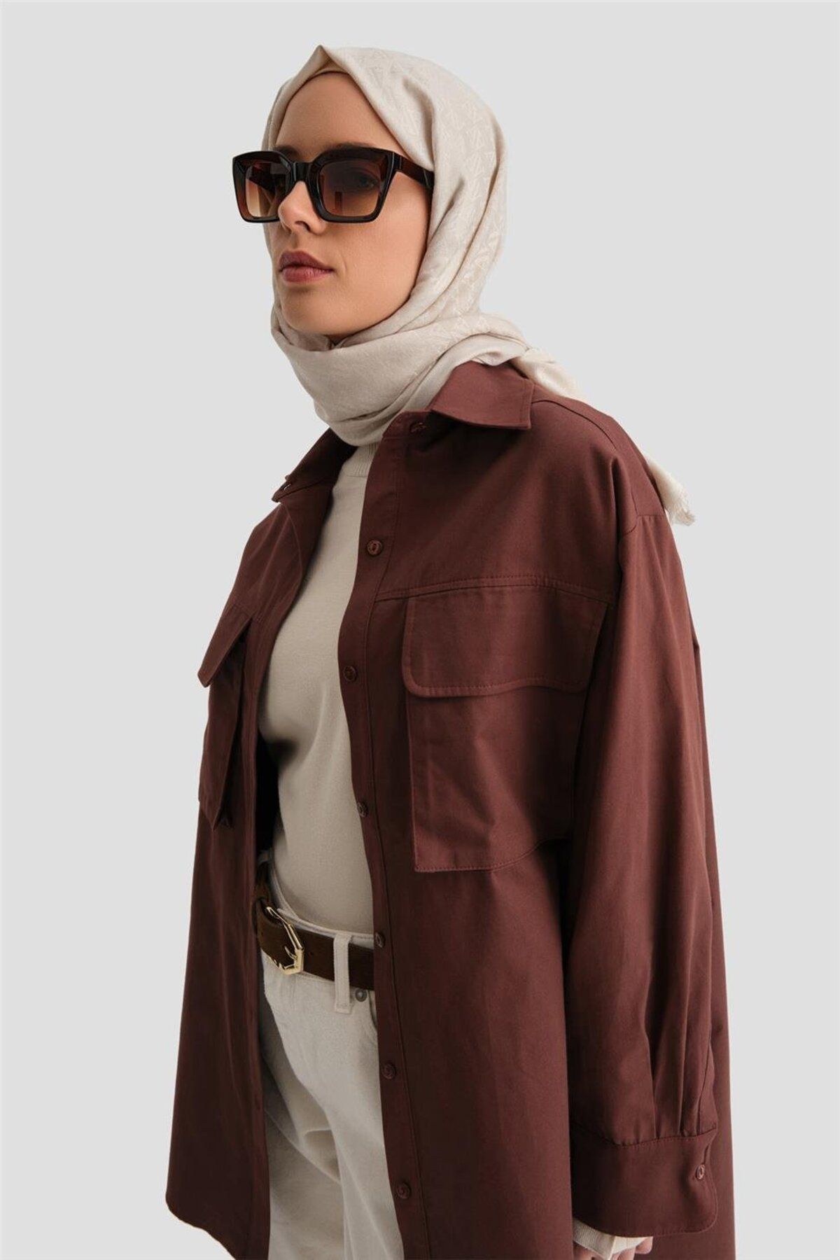 Armine-Red Coffee Pocket Gabardine Shirt Jacket - 24K3603 3