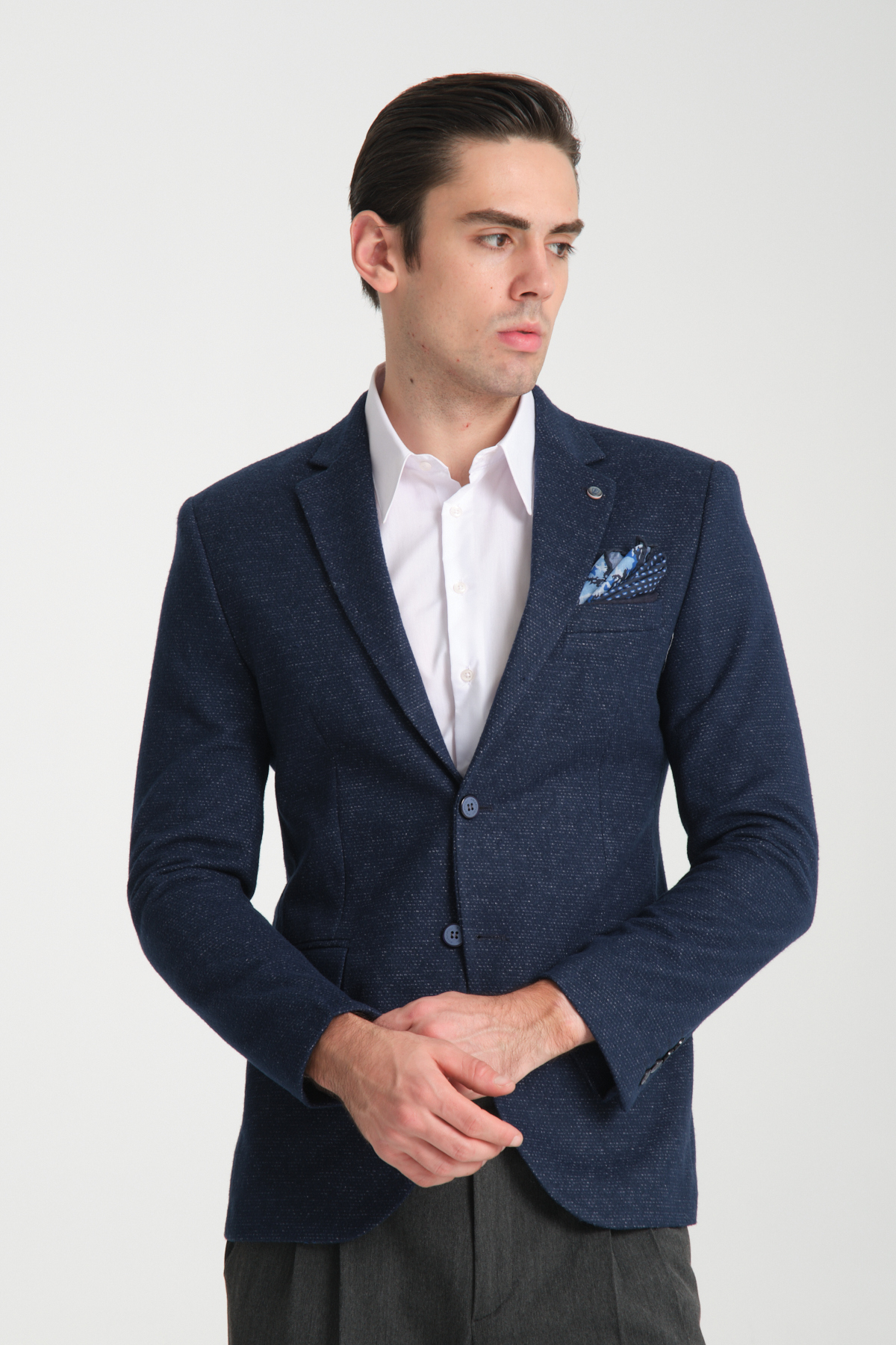 Frappoli  Kasetti Erkek Lacivert Esnek Kumaşlı Slim Fit Mono Yaka Spor Blazer Ceket - Görsel 2