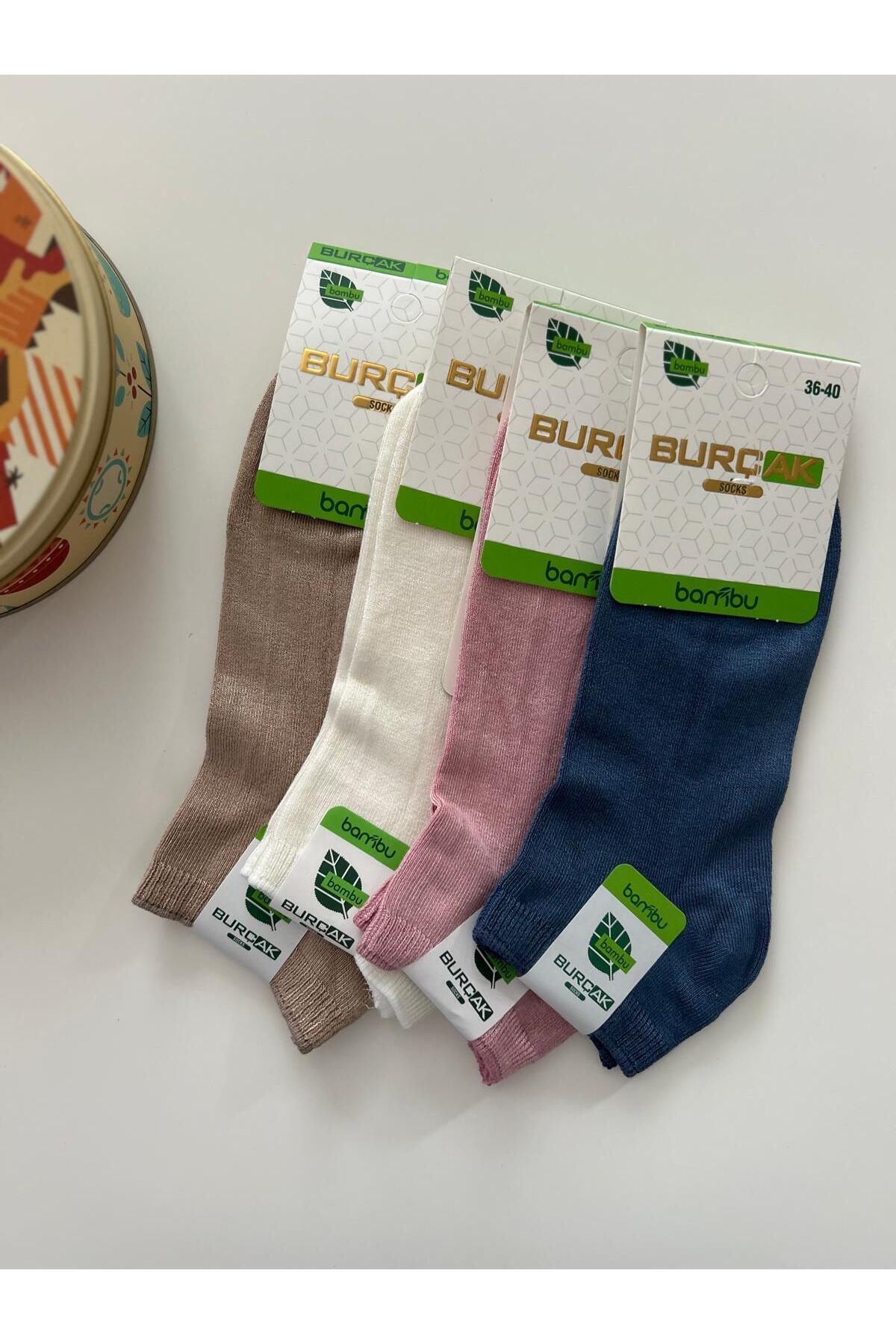 BURÇAK Kadın Bambu Patik Çorap 4'lü Set