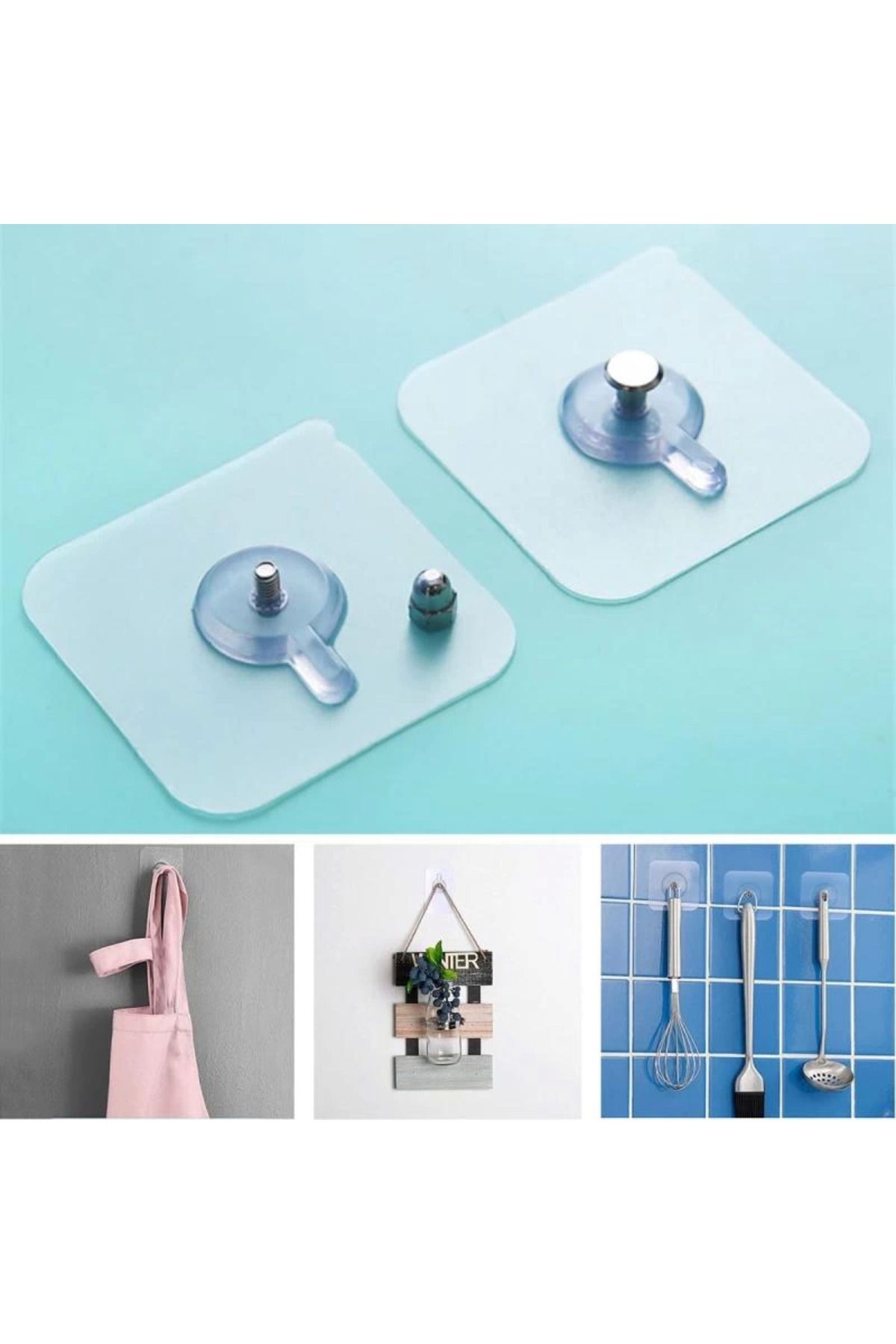 Eldenör 3 Lü Yapışkanlı Mutfak Banyo Raf Tutucu Askı Pin Çerçeve Çok Amaçlı Askısı