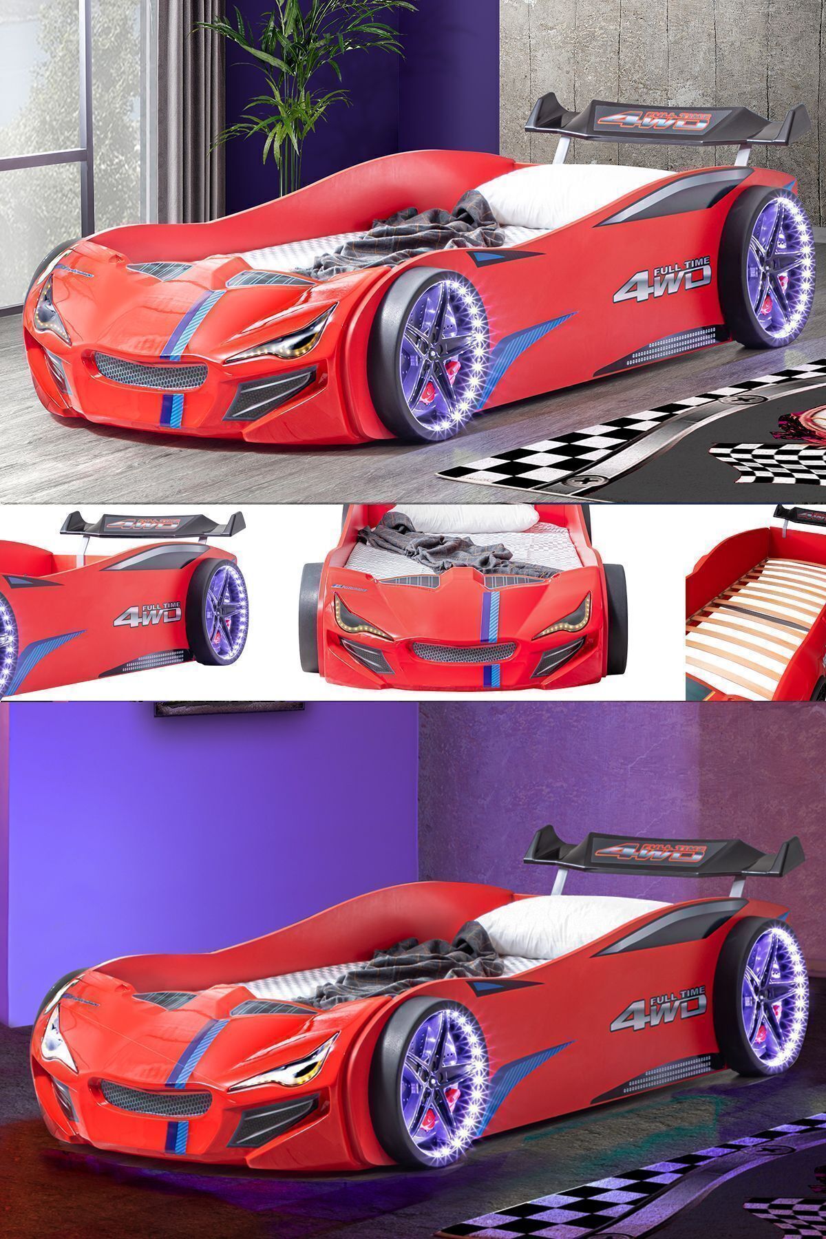 Car Bed, MERSO Windshield Full Led Car Bed - Red