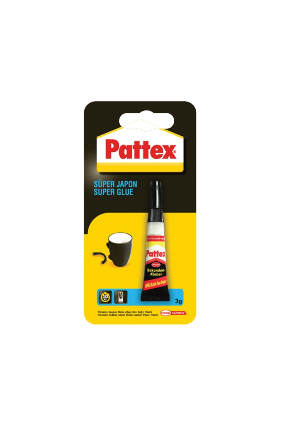Pattex | Süper Japon Yapıştırıcı, 3 gr, Hızlı Kuruma, Porselen, Deri, Seramik, Kauçuk, Metal ve Kart