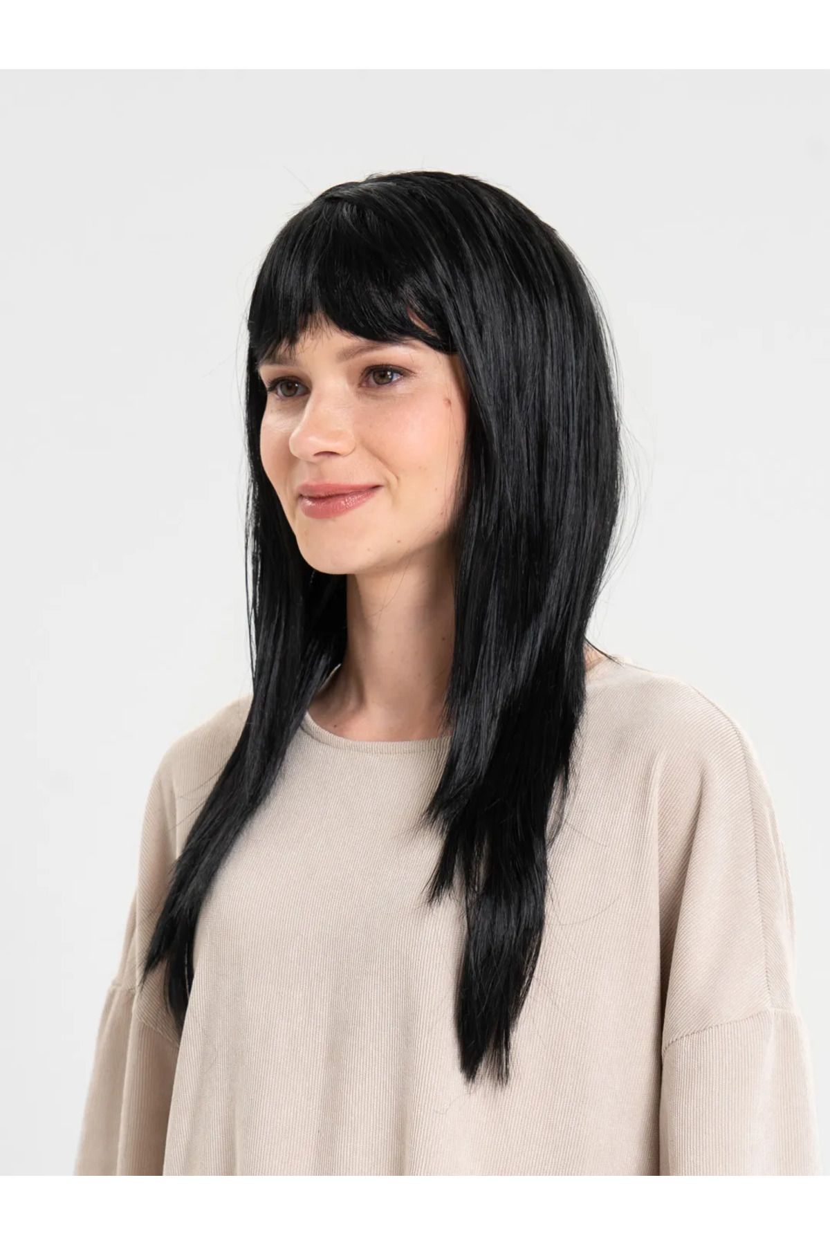 samur parti parti aksesuar & kostüm-Black Color Long Party Wig 3